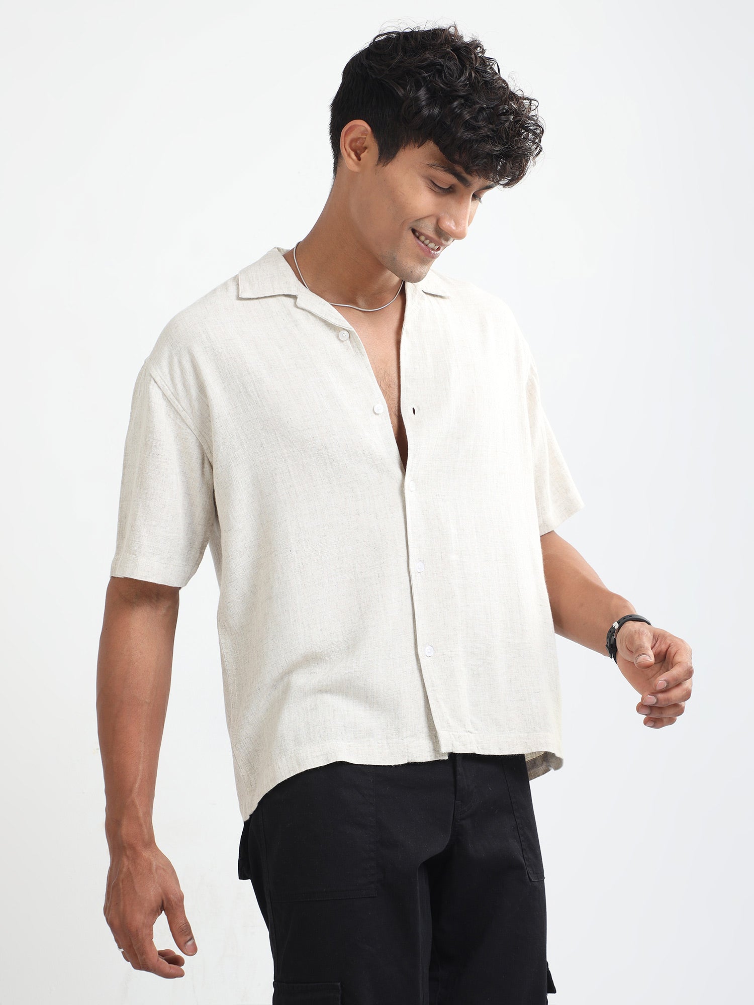 Off White Natural Stretch Shirt For Mens