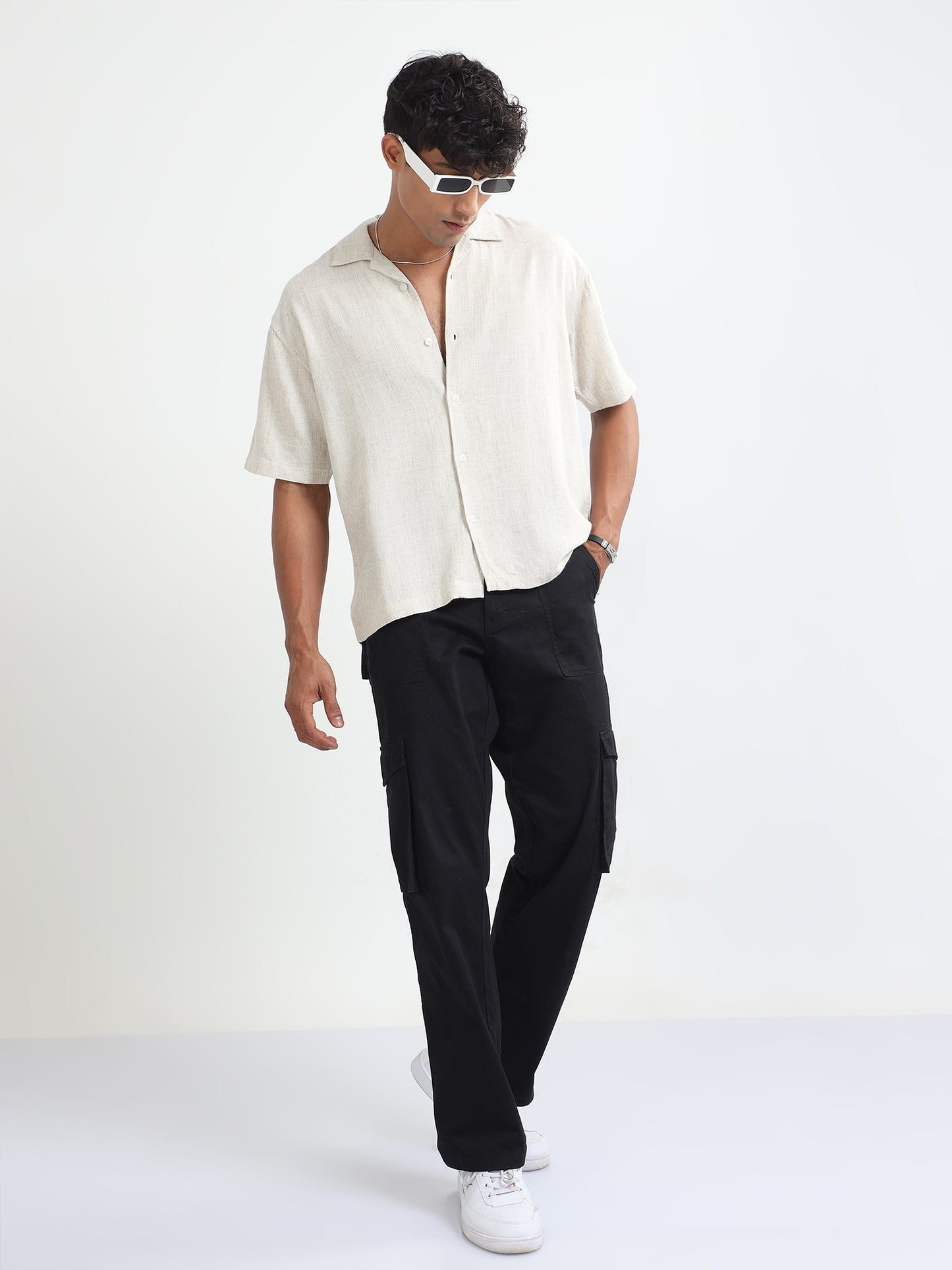 Off White Natural Stretch Shirt For Mens