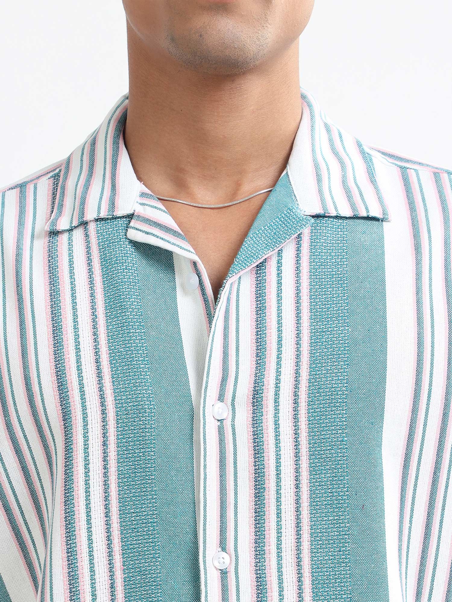 Mint Striped Jacquard Oversized Shirt For Men