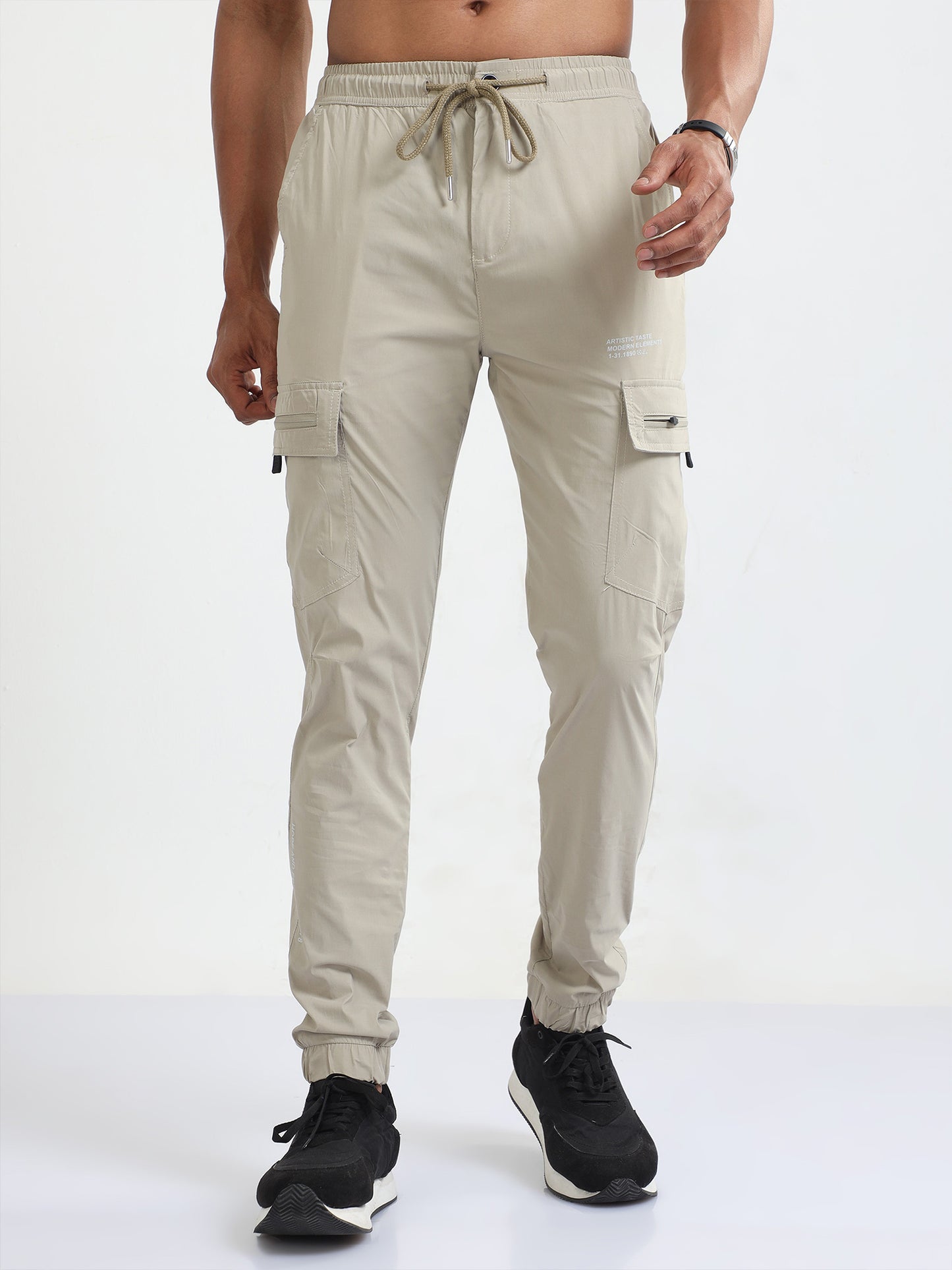 Beige Ultralite Flexi Joggers For Mens