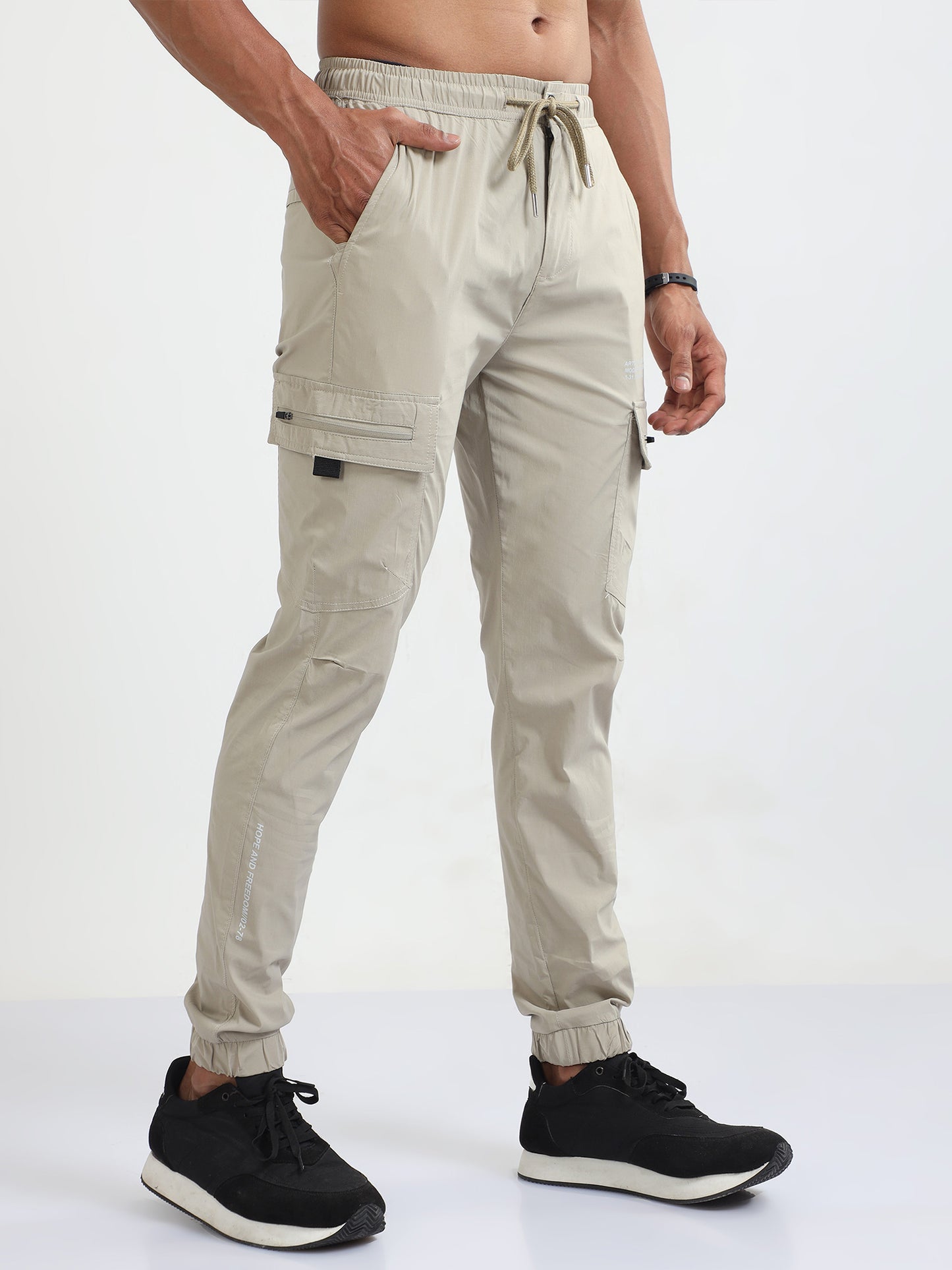 Beige Ultralite Flexi Joggers For Mens