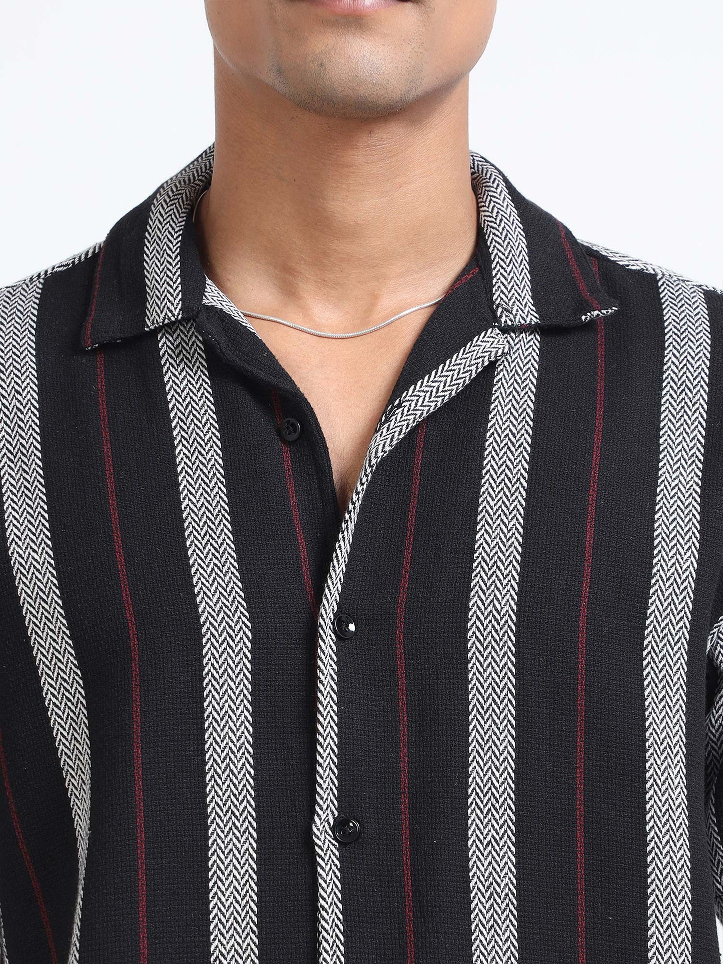 Striped Jacquard Black Oversized Shirt For Men 