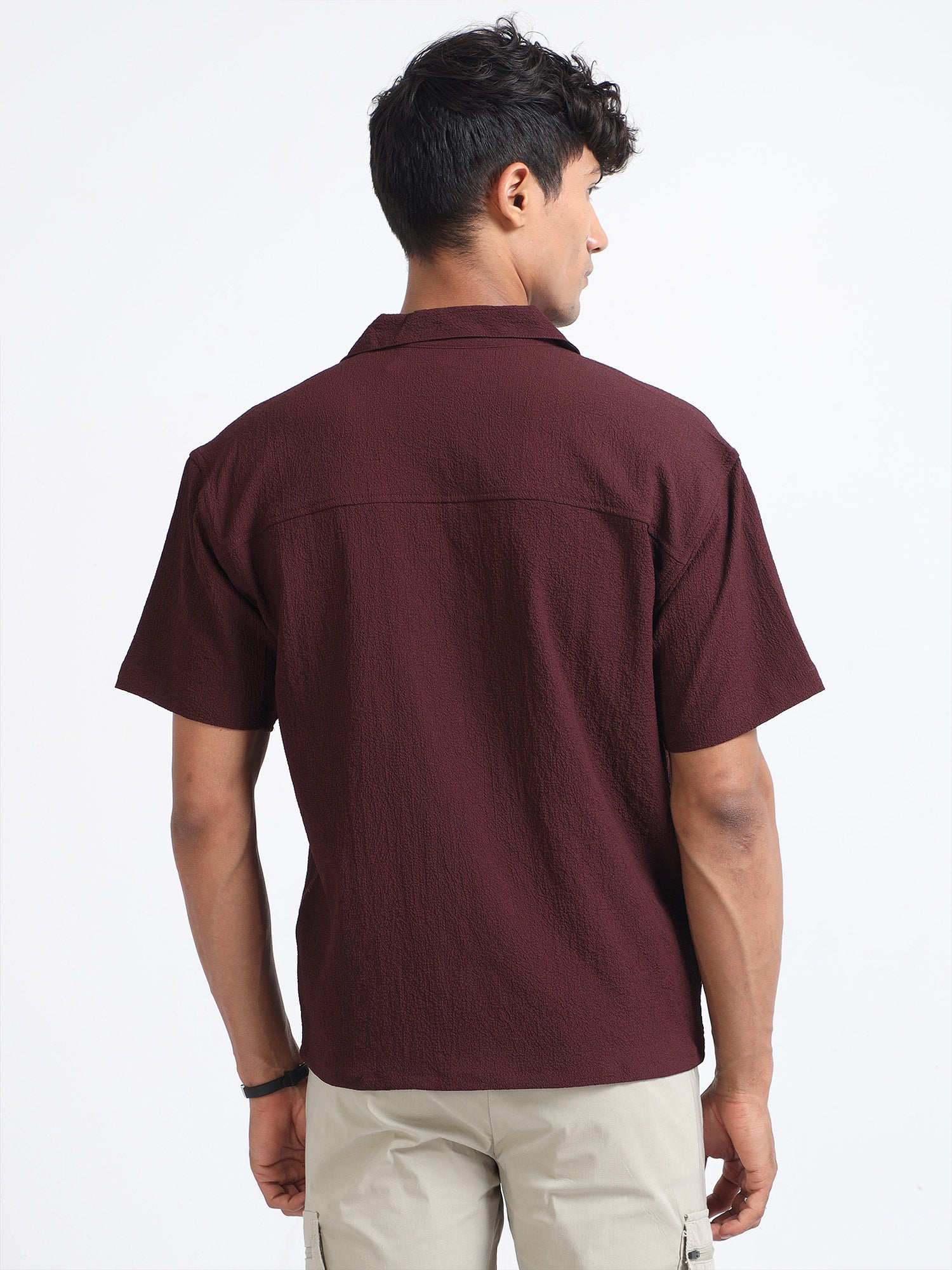 Maroon Bloom Popcorn Oversized Shirt For Men