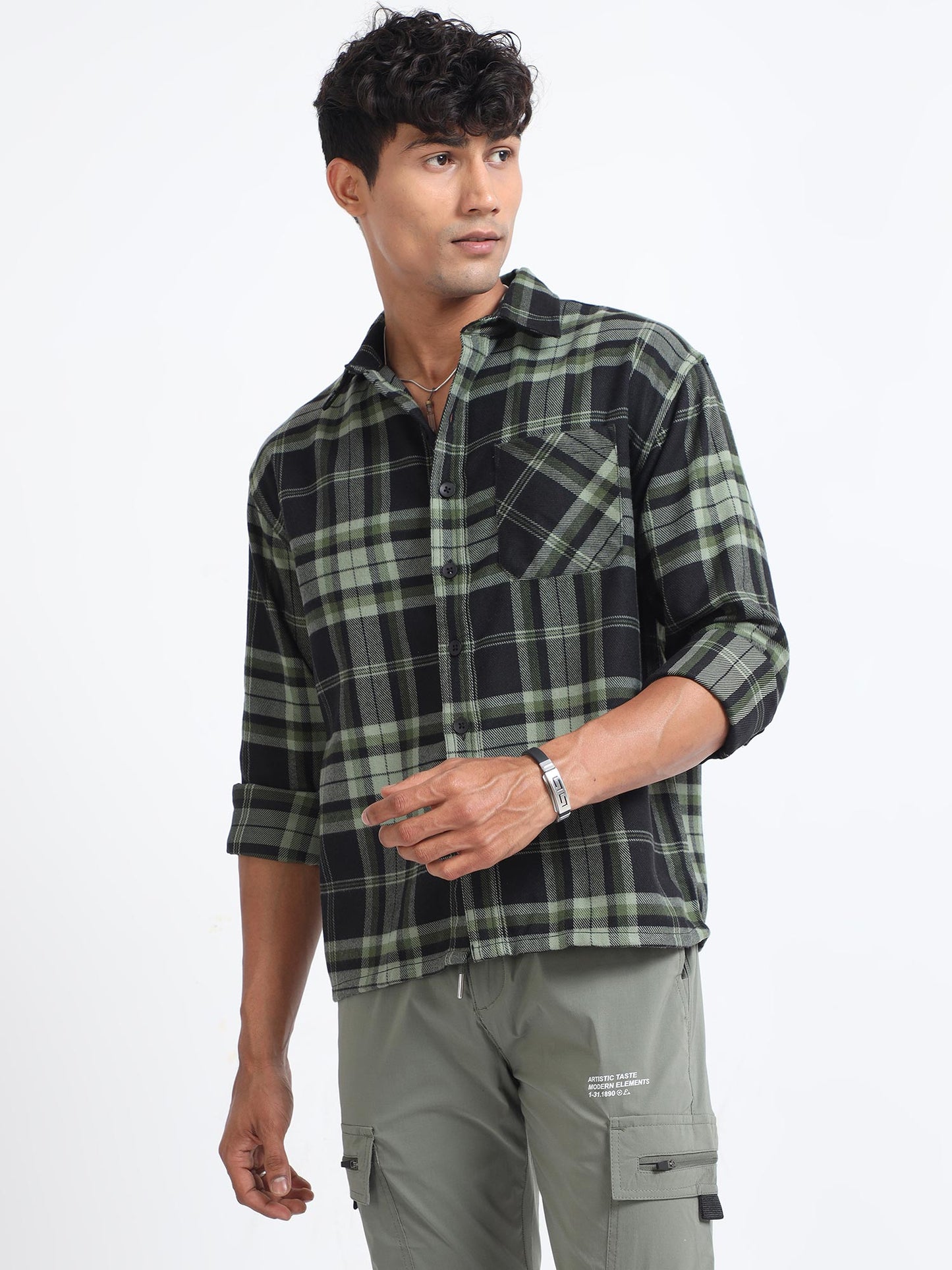 Olive Green Mens Flannel Check Shirts