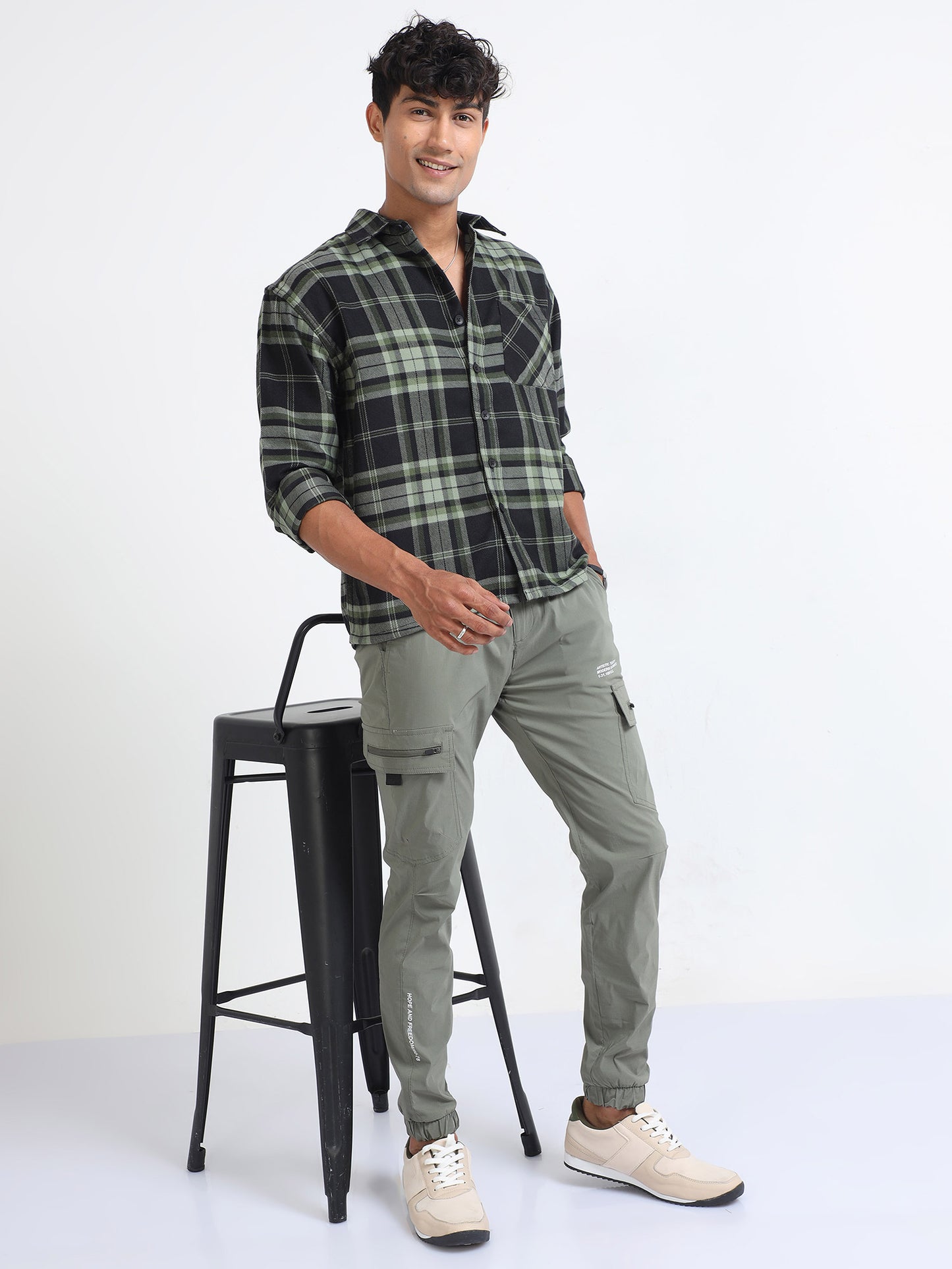 Olive Green Mens Flannel Check Shirts