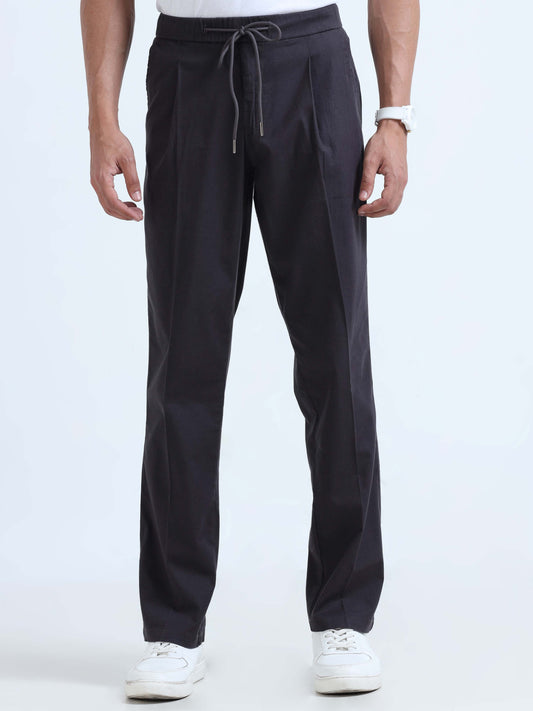 Dark Grey Linen Trousers For Mens