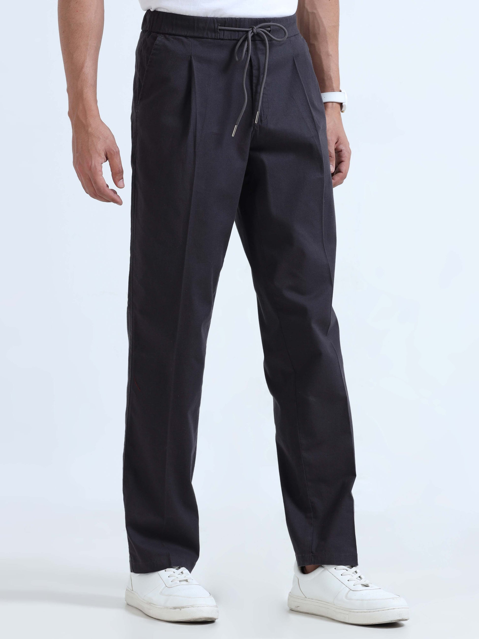 Dark Grey Linen Trousers For Mens