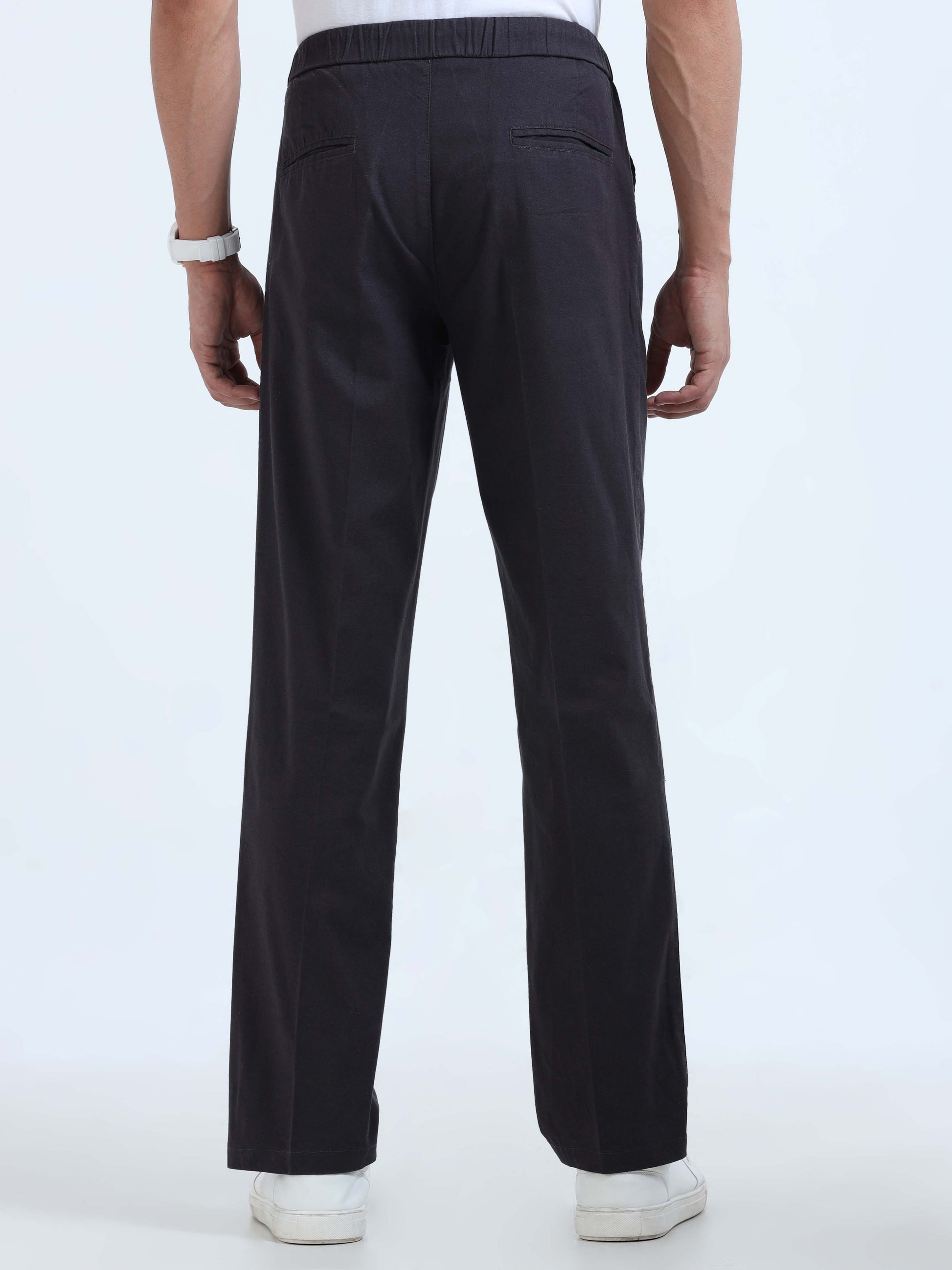 Dark Grey Linen Trousers For Mens