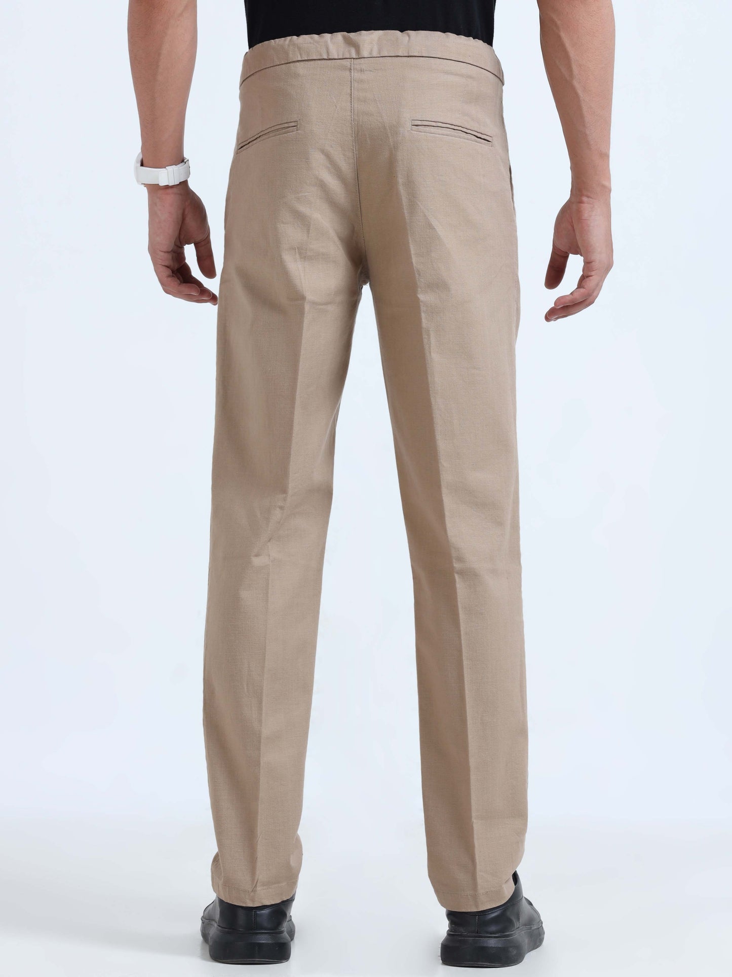 Khaki  Lazy Linen Pleated Trousers For Men