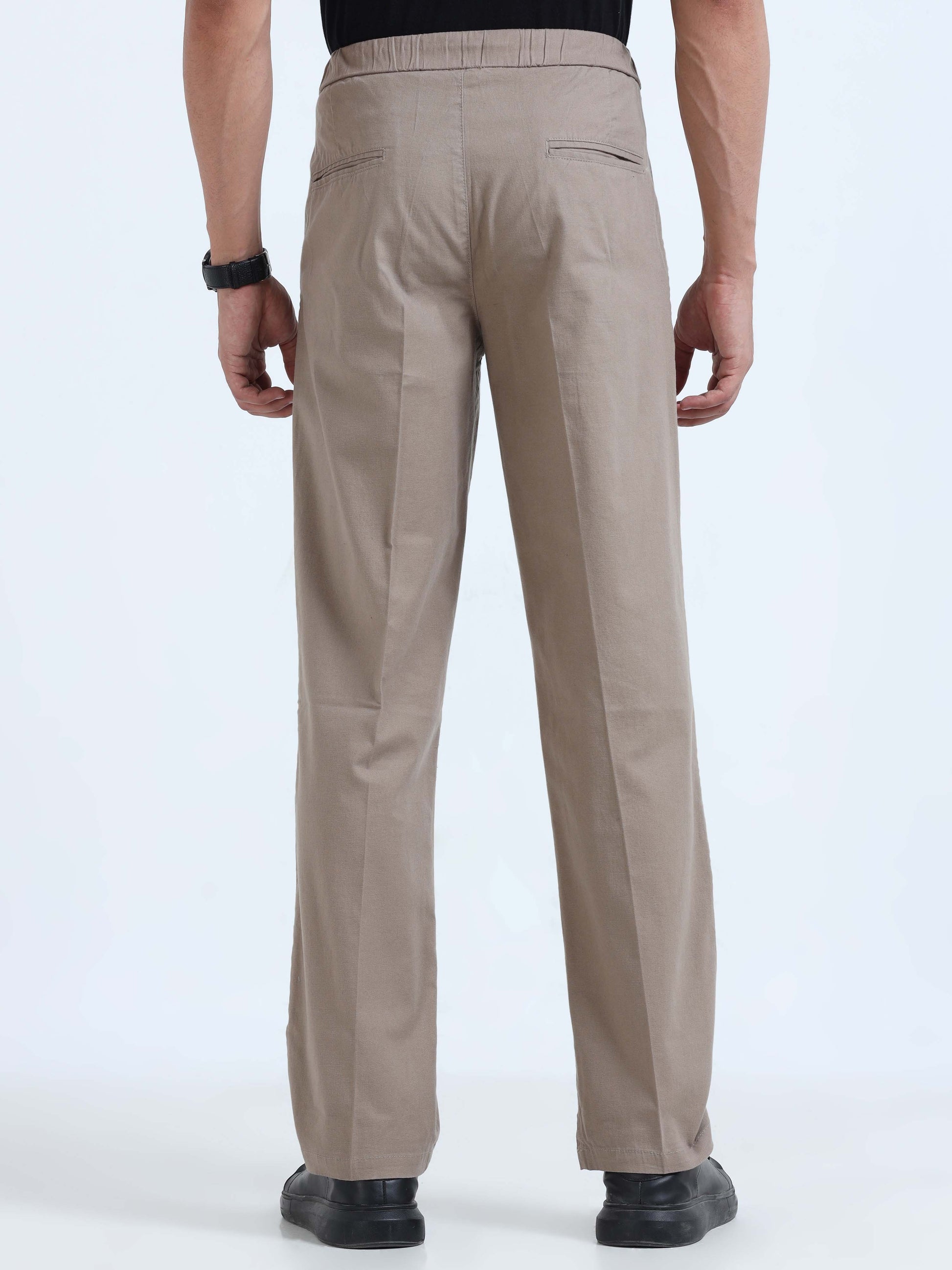 Khaki Lazy Linen Pleated Pants For Men