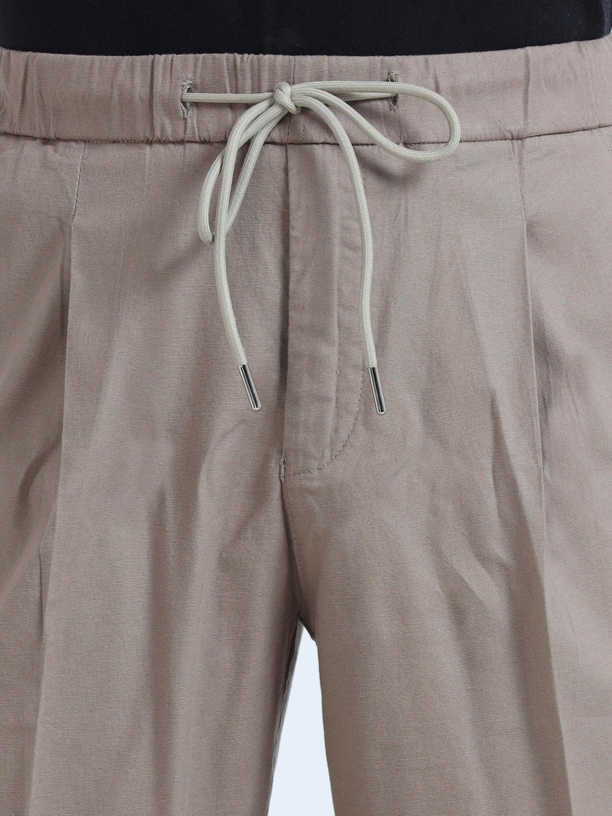 Khaki Lazy Linen Pleated Pants