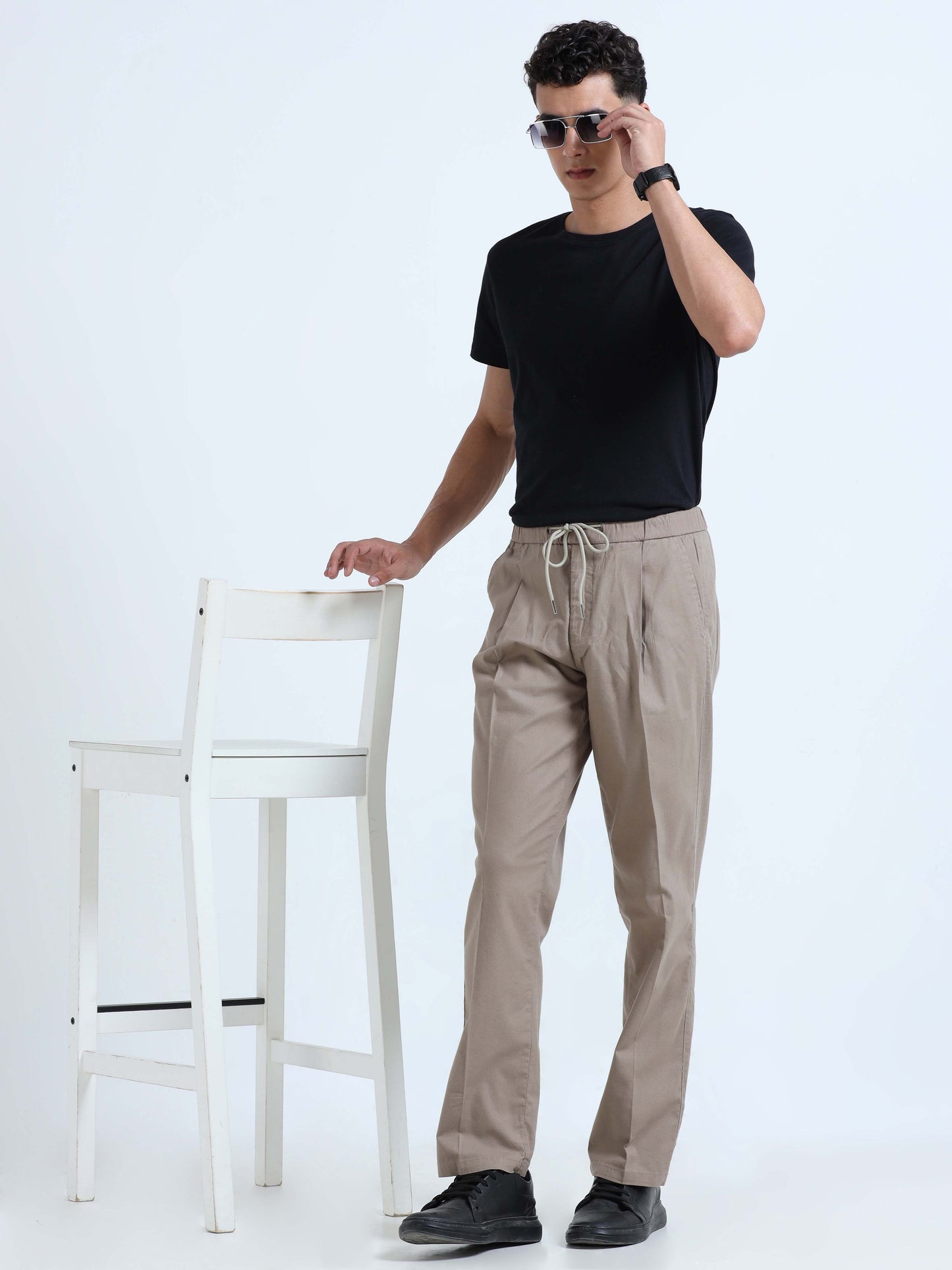 Khaki Lazy Linen Pleated Pants For Men