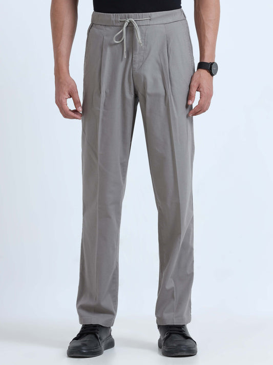 Light Grey Lazy Linen Pleated Pants For Men