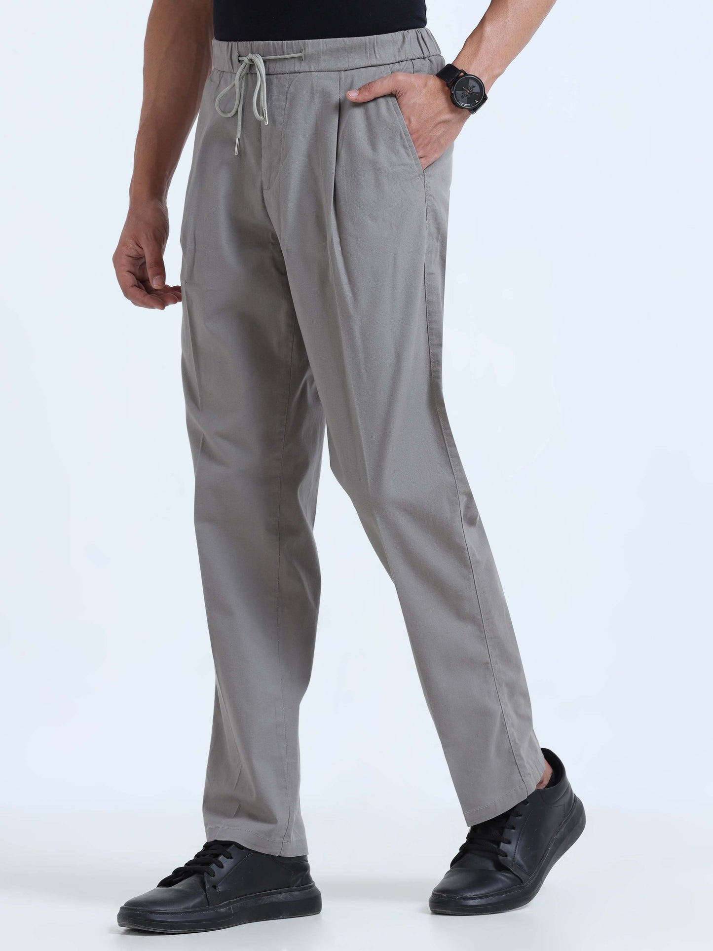 Light Grey Lazy Linen Pleated Pants For Men