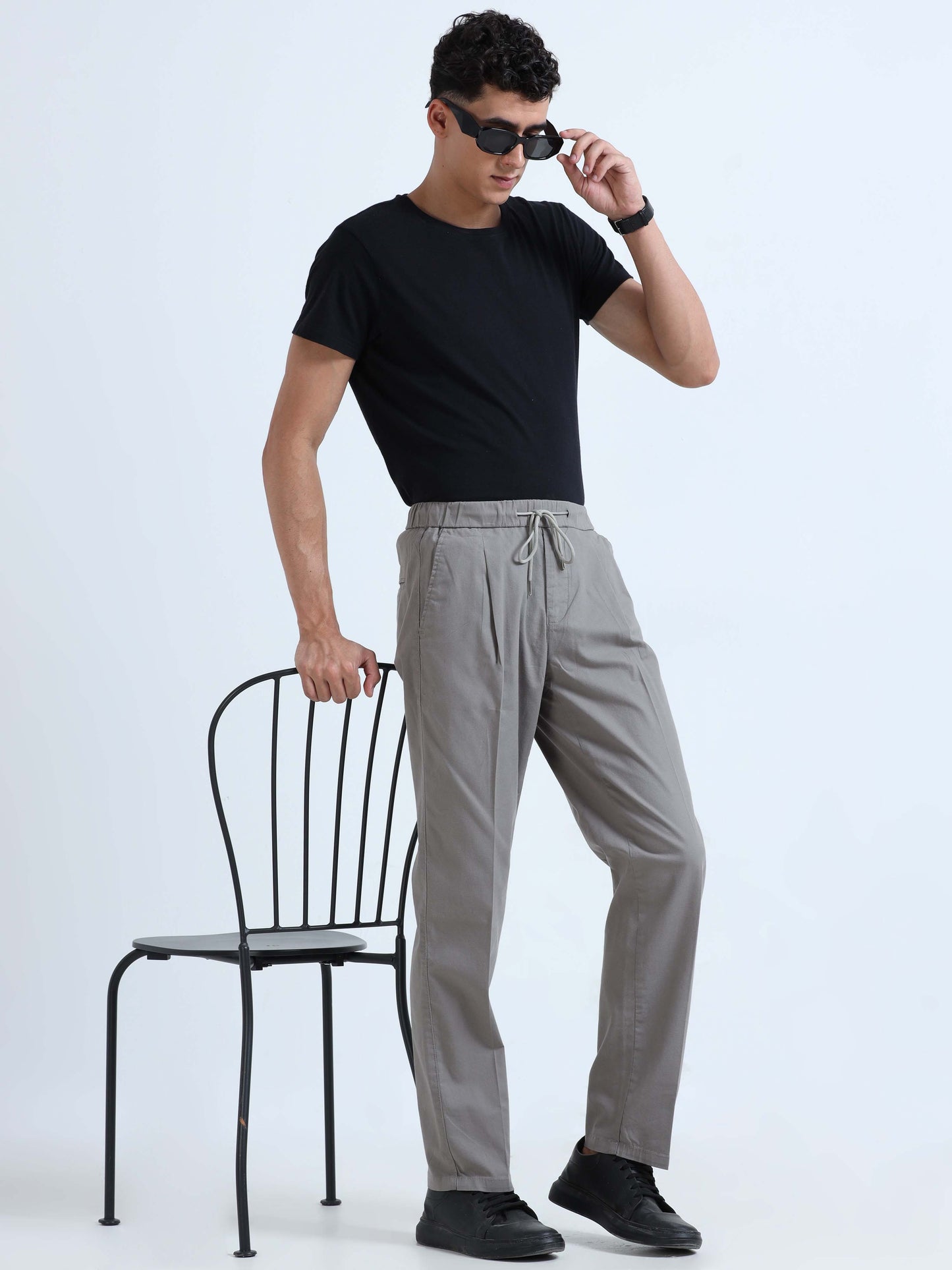 Light Grey Lazy Linen Pleated Pants For Men