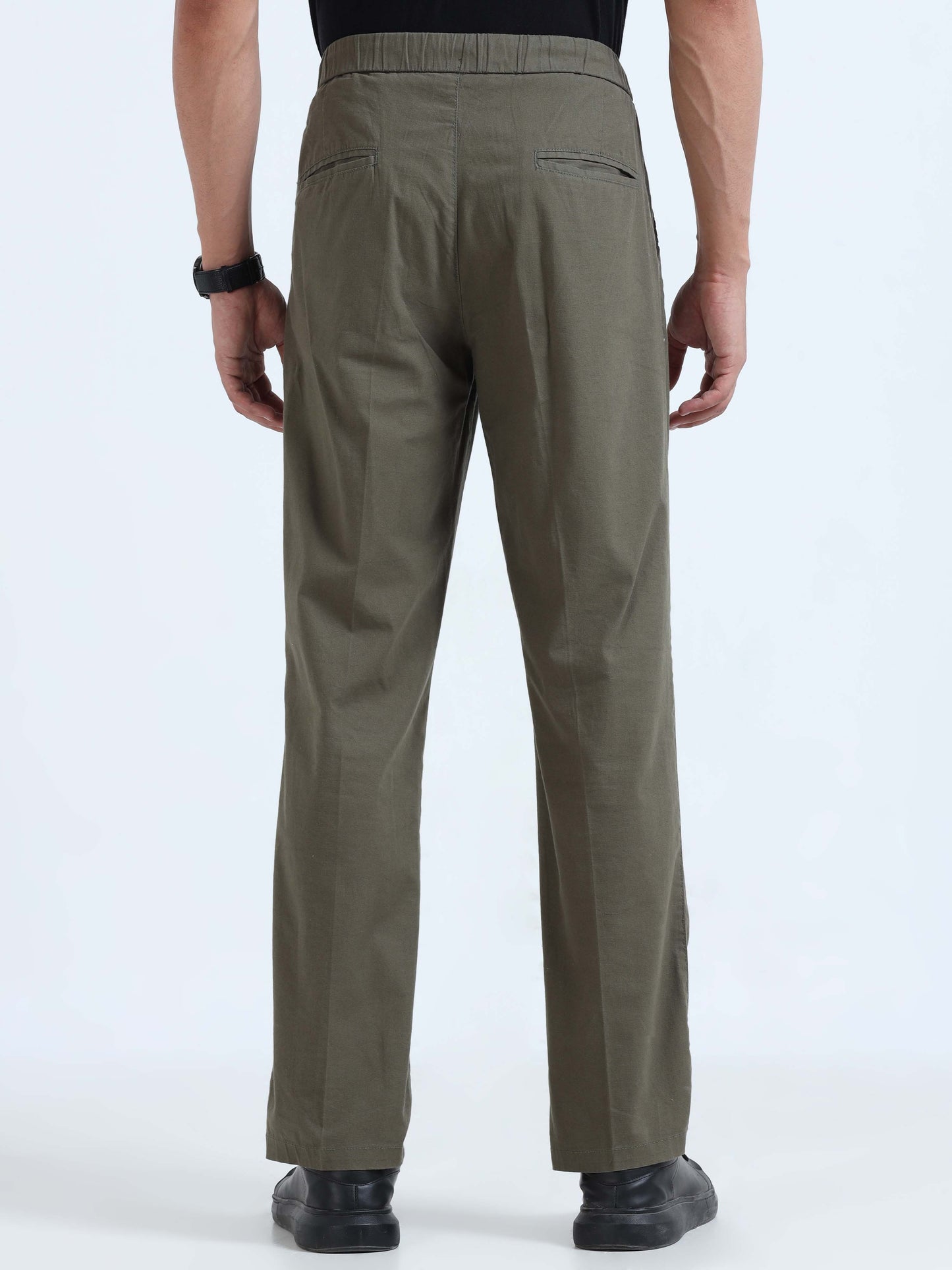 Olive Lazy Linen Pleated Formal Pants For Men