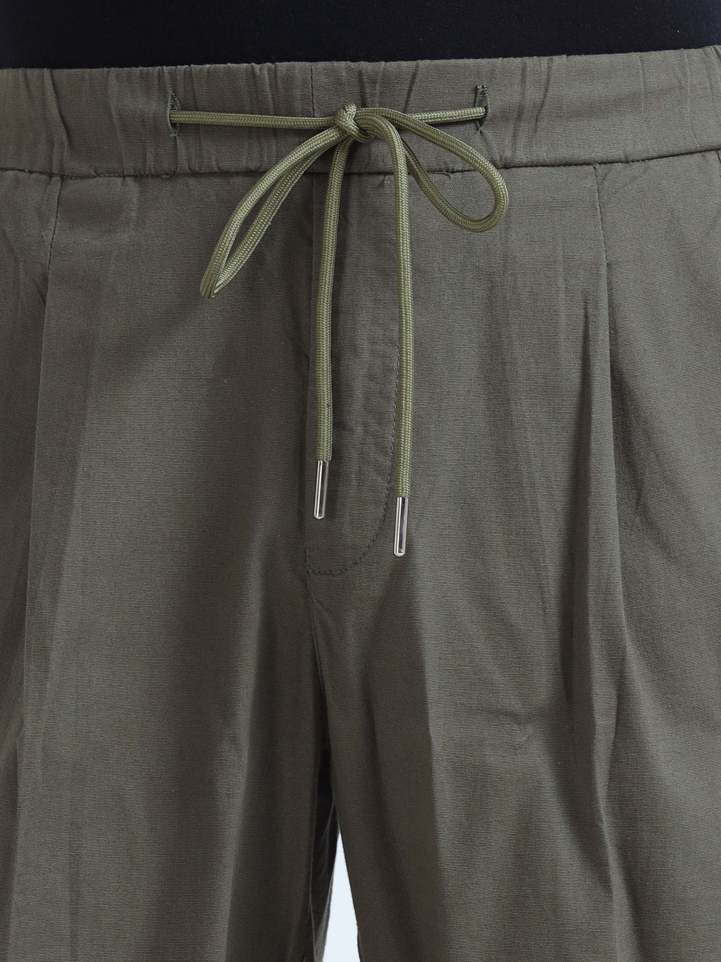 Olive Lazy Linen Pleated Formal Pants For Men