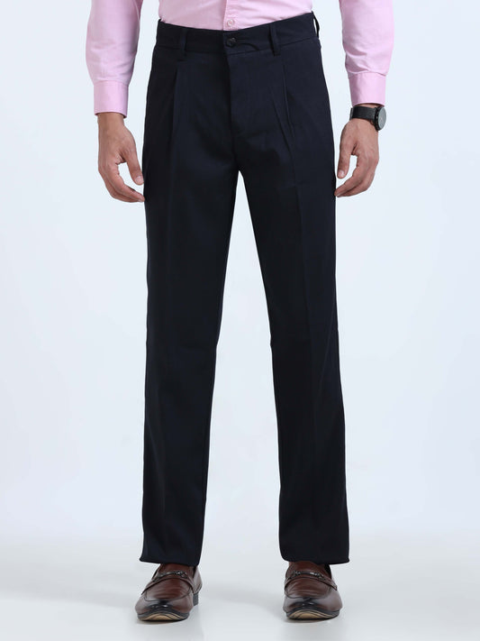 Navy Bon Voyage Pleated Trousers For Men