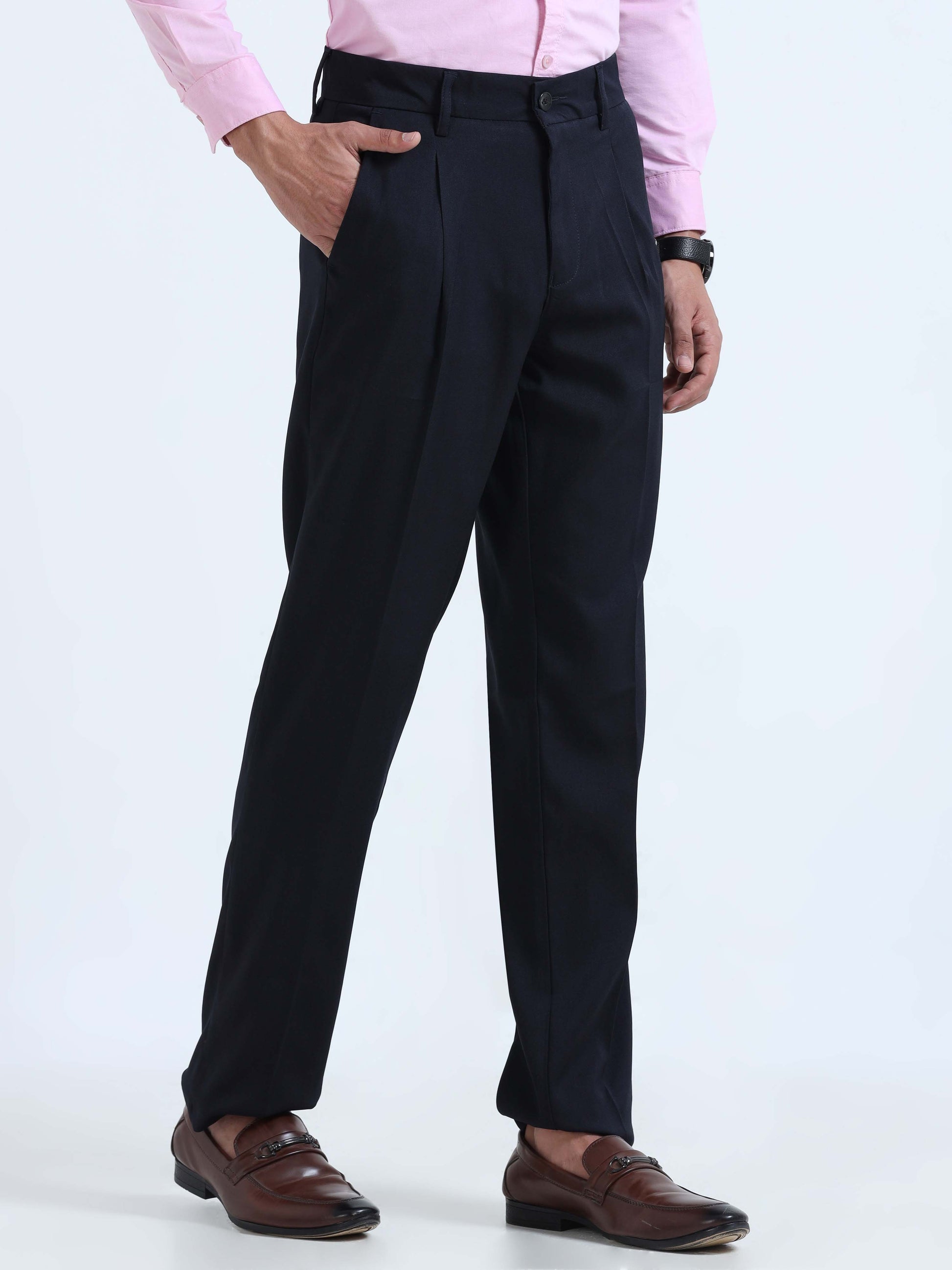 Bon Voyage Navy Mens Pleated Trousers