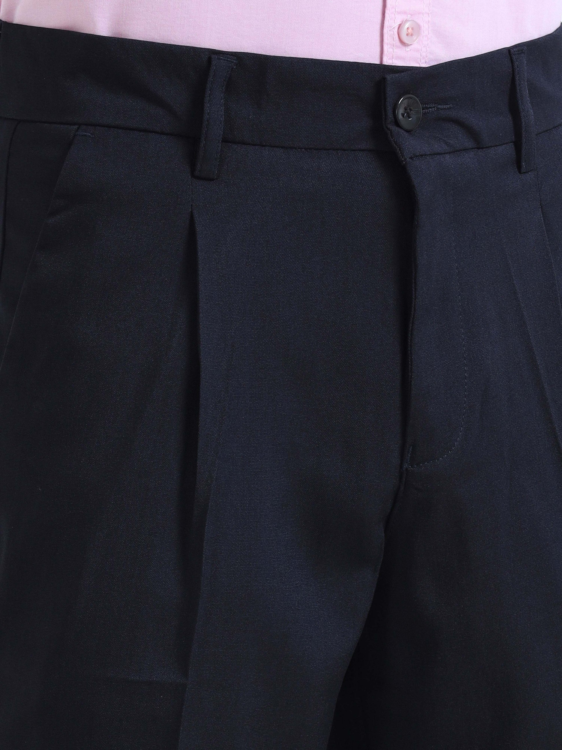 Navy Bon Voyage Pleated Trousers For Men