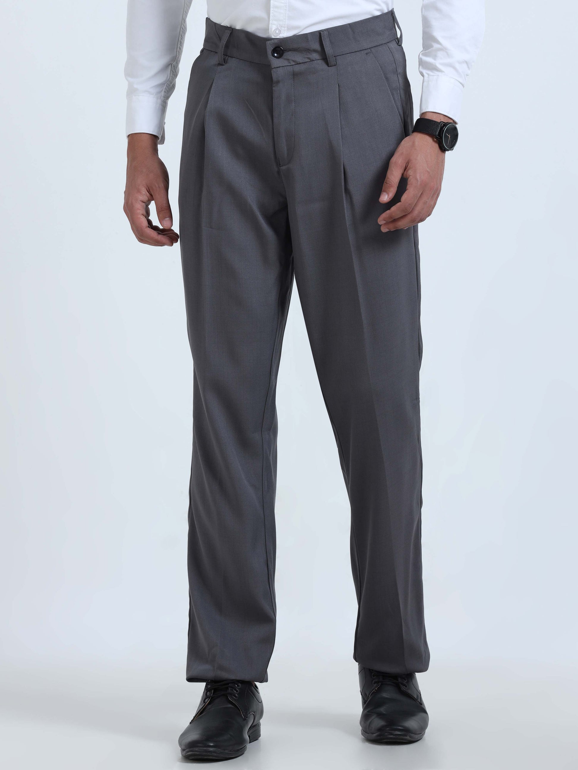 Dark Grey Bon Voyage Pleated Pants For Men