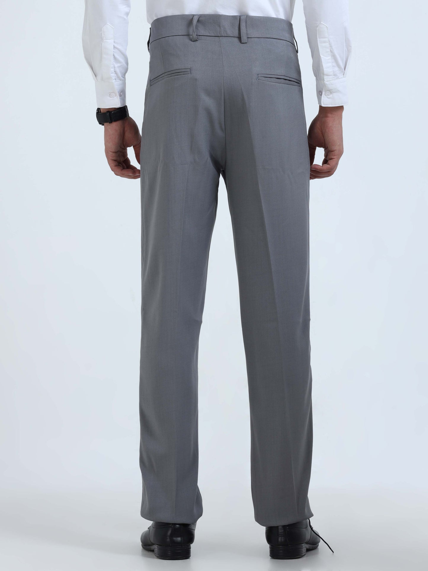 Light Grey Pleated Formal Trousers For Men