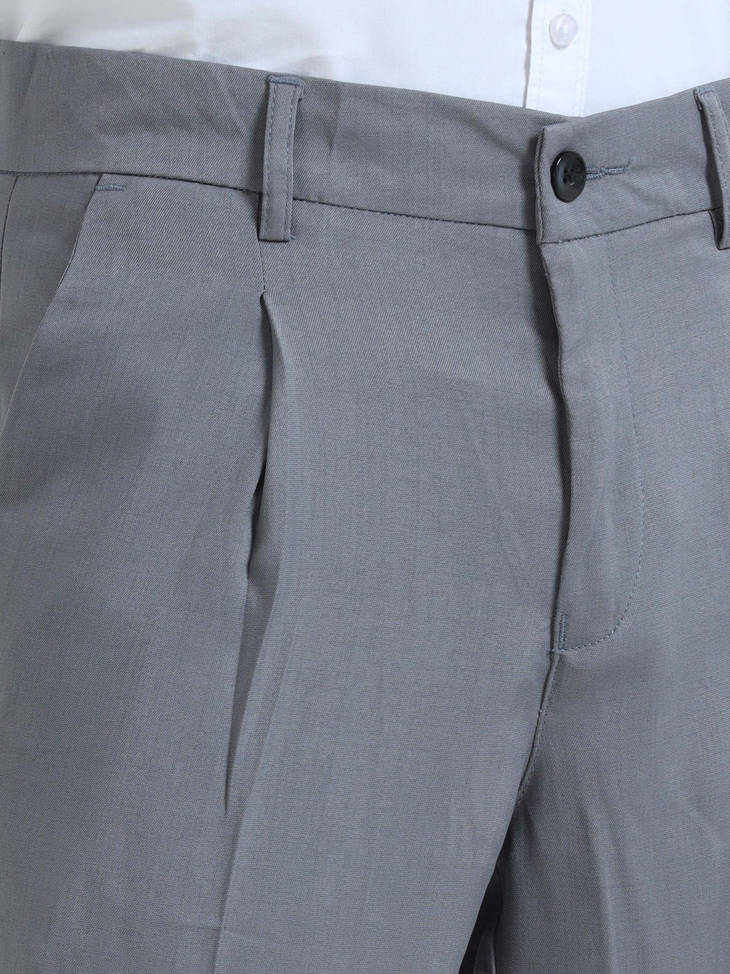 Light Grey Pleated Formal Trousers For Men