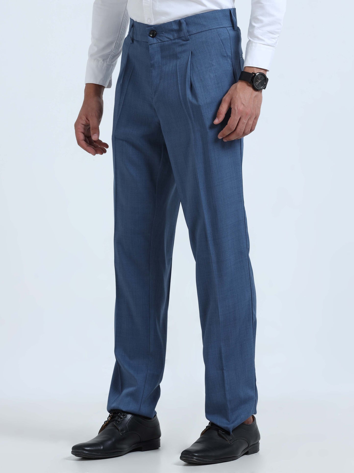 Royal Blue Pleated Formal Pants For Men