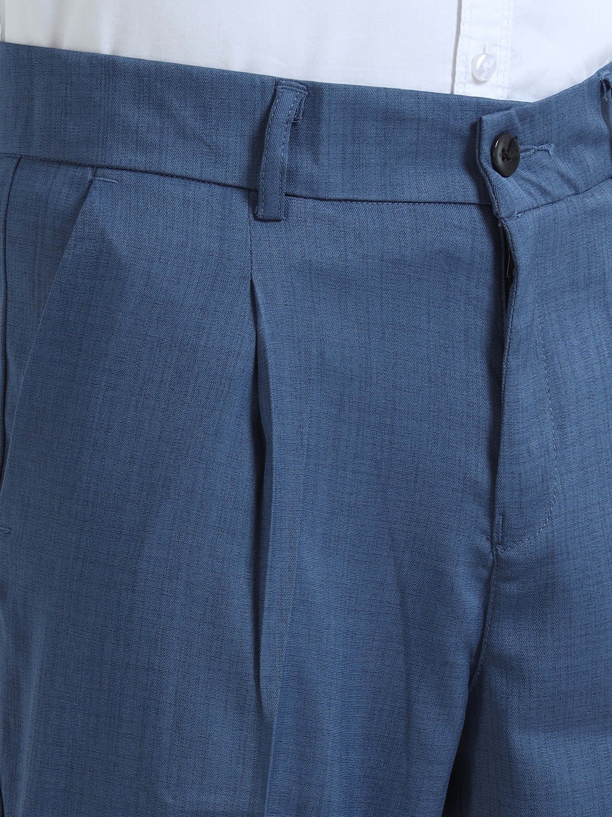 Royal Blue Pleated Formal Pants For Men