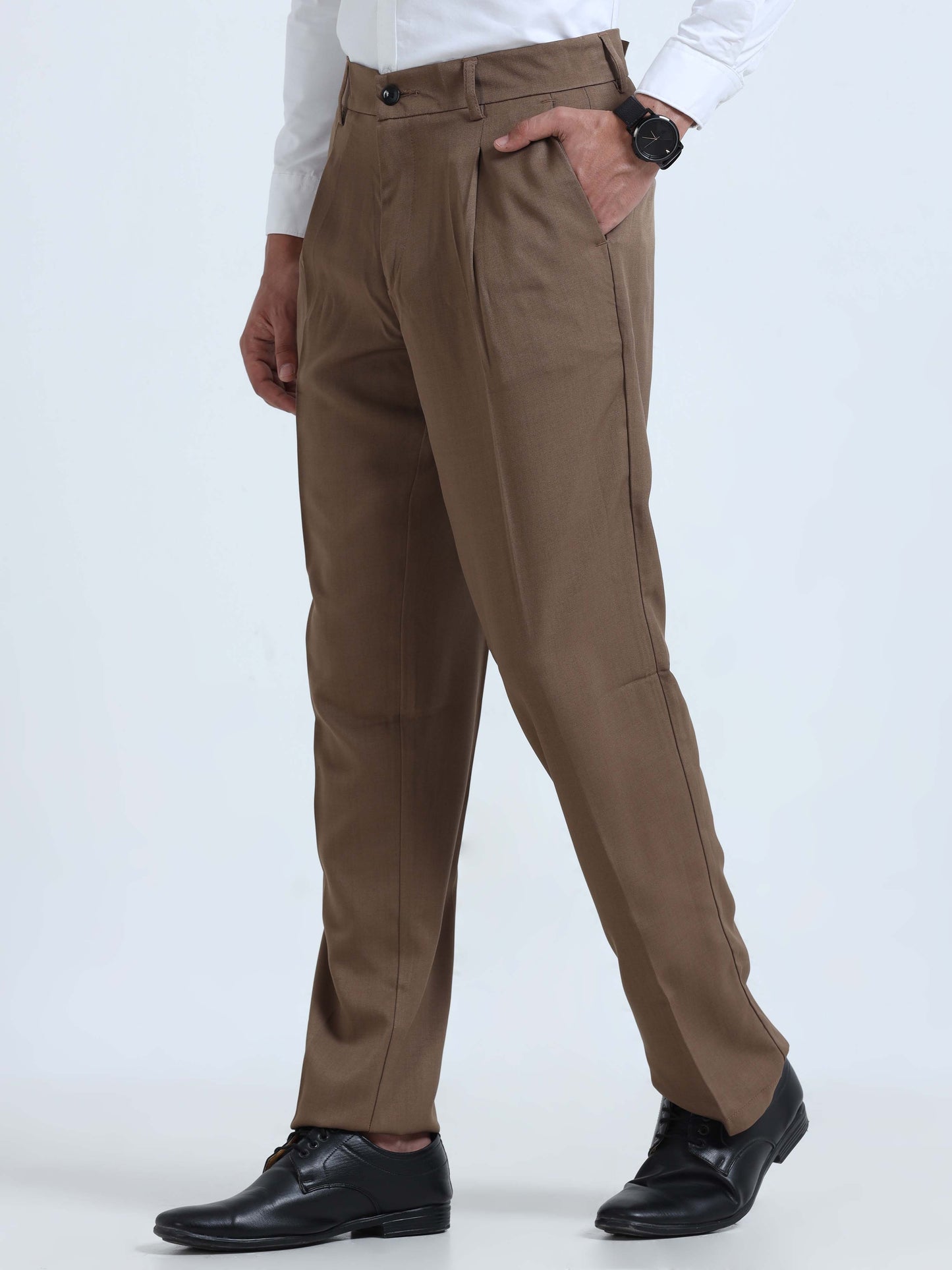 Khaki Pleated Trousers For Men