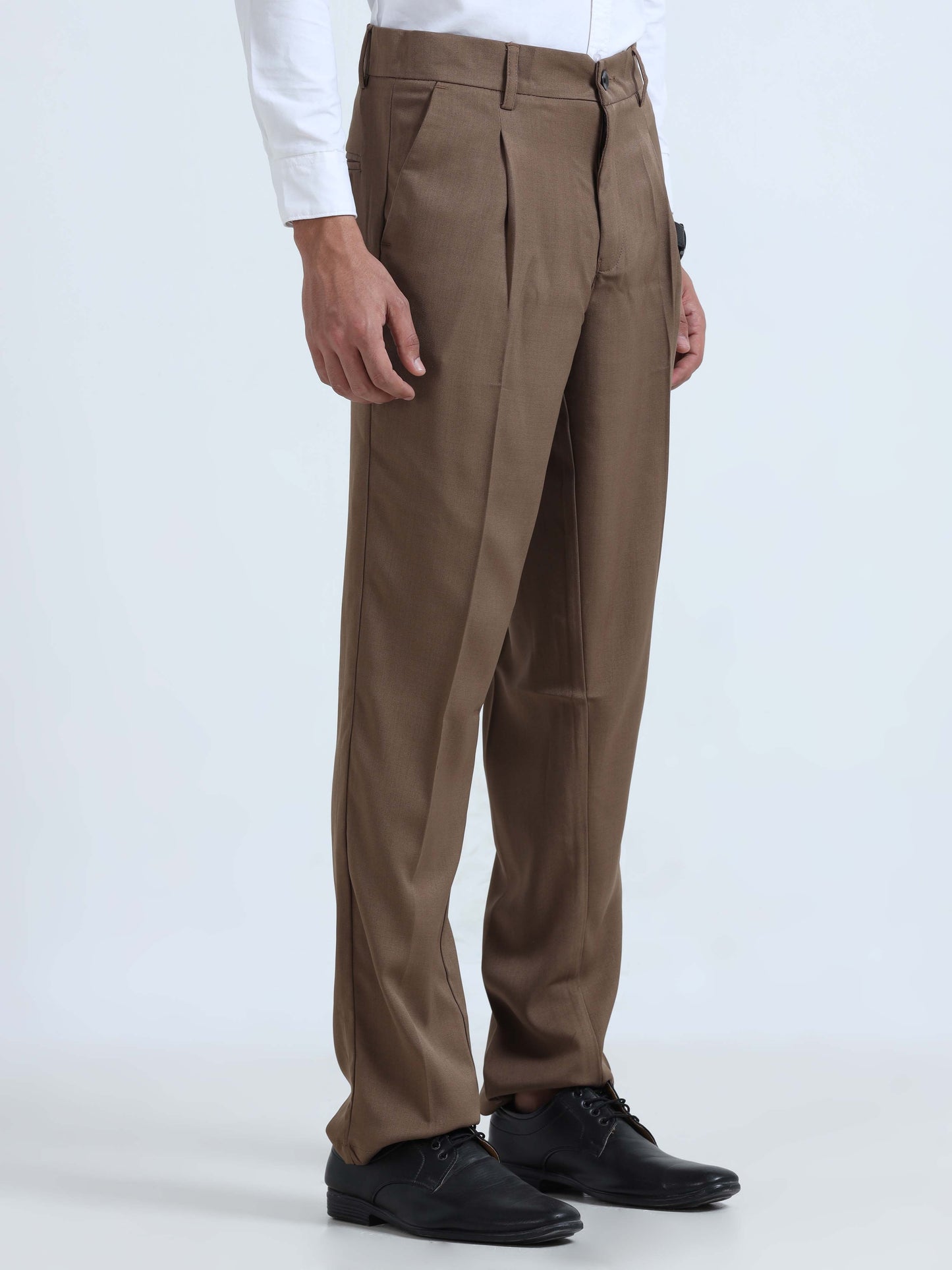 Khaki Pleated Trousers For Men