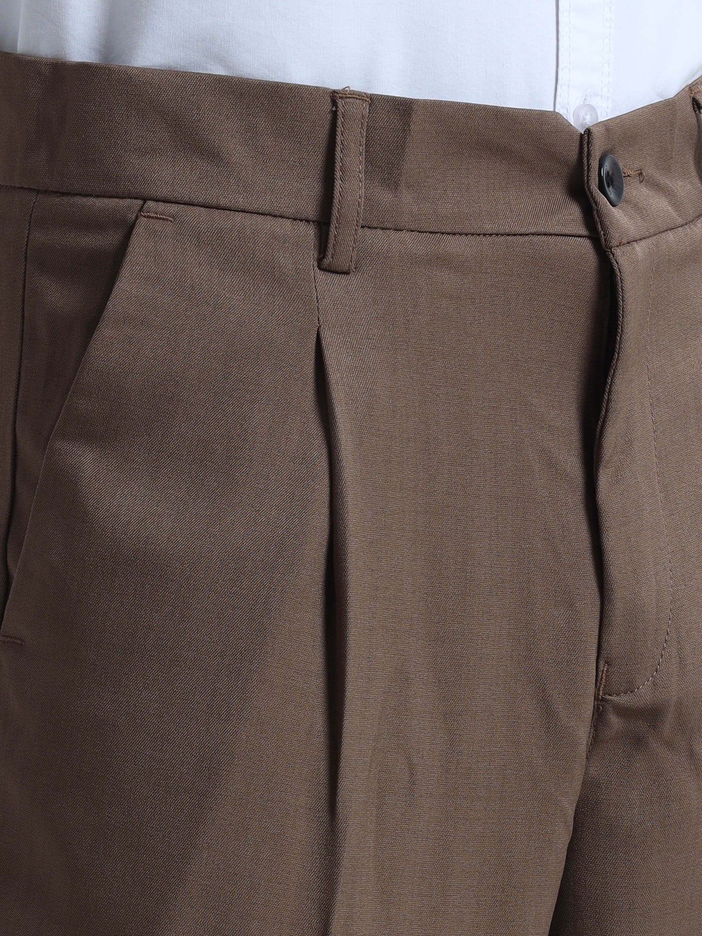 Khaki Pleated Trousers For Men