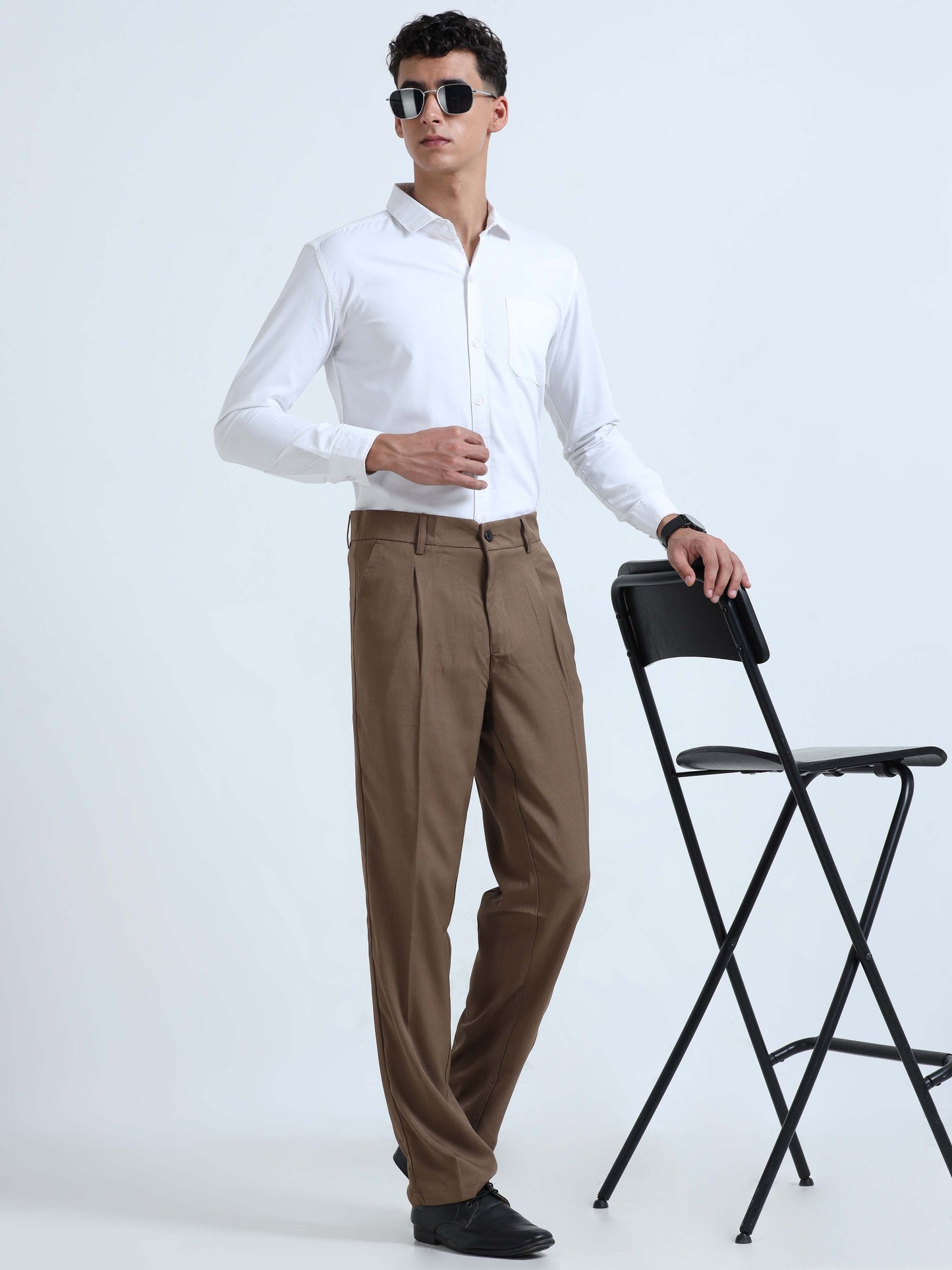 Khaki Pleated Trousers For Men