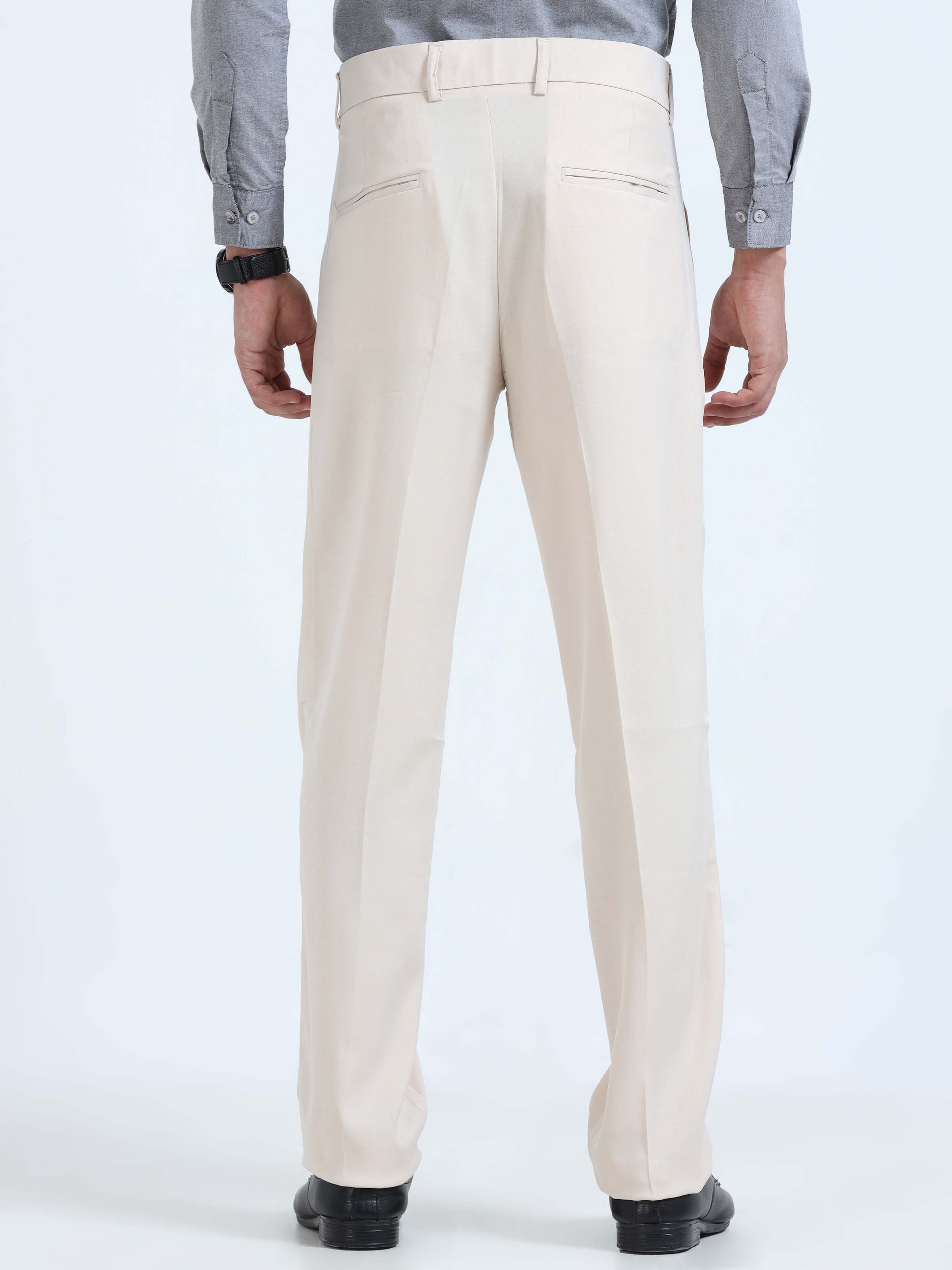 Cream Pleated Formal Trousers for men