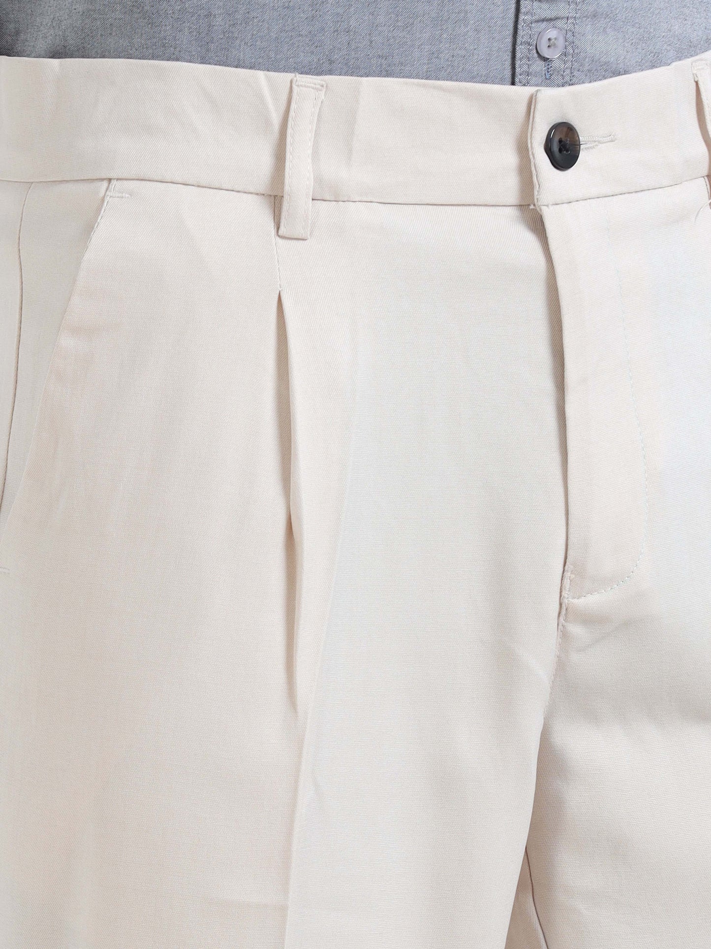 Cream Pleated Formal Trousers for men