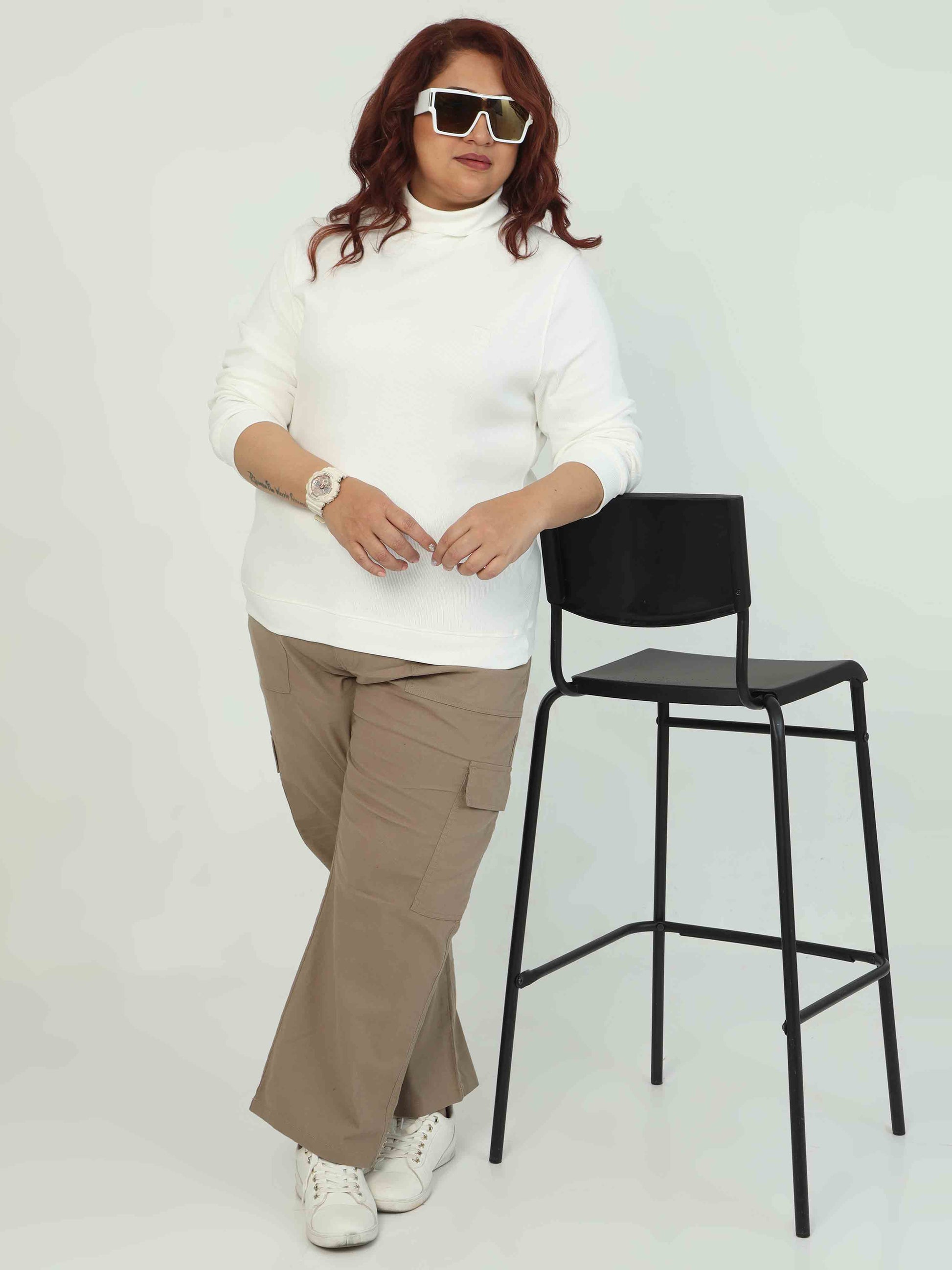 Beige Plus Size Cargo Pants For Women