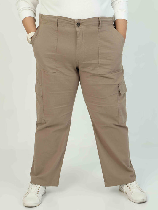 Beige Plus Size Cargo Pants For Women