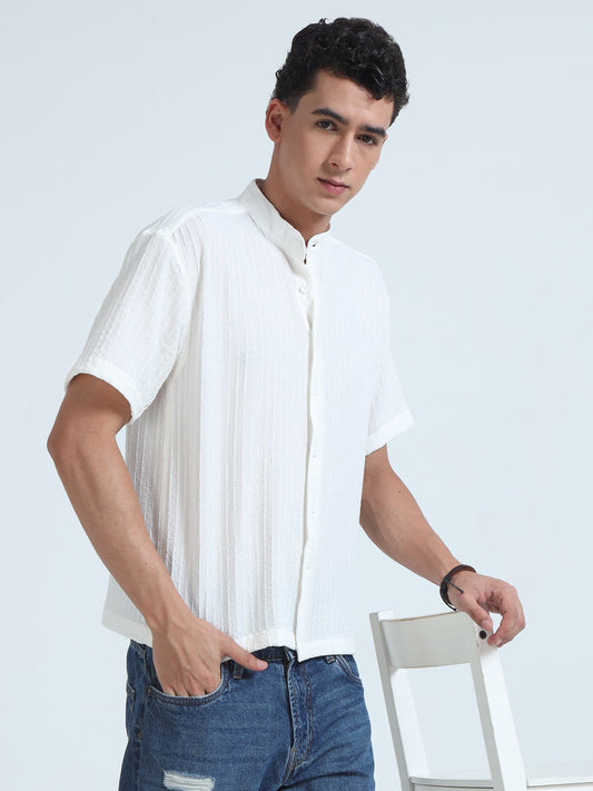 Floruit White Chinese Neck Shirt for Men