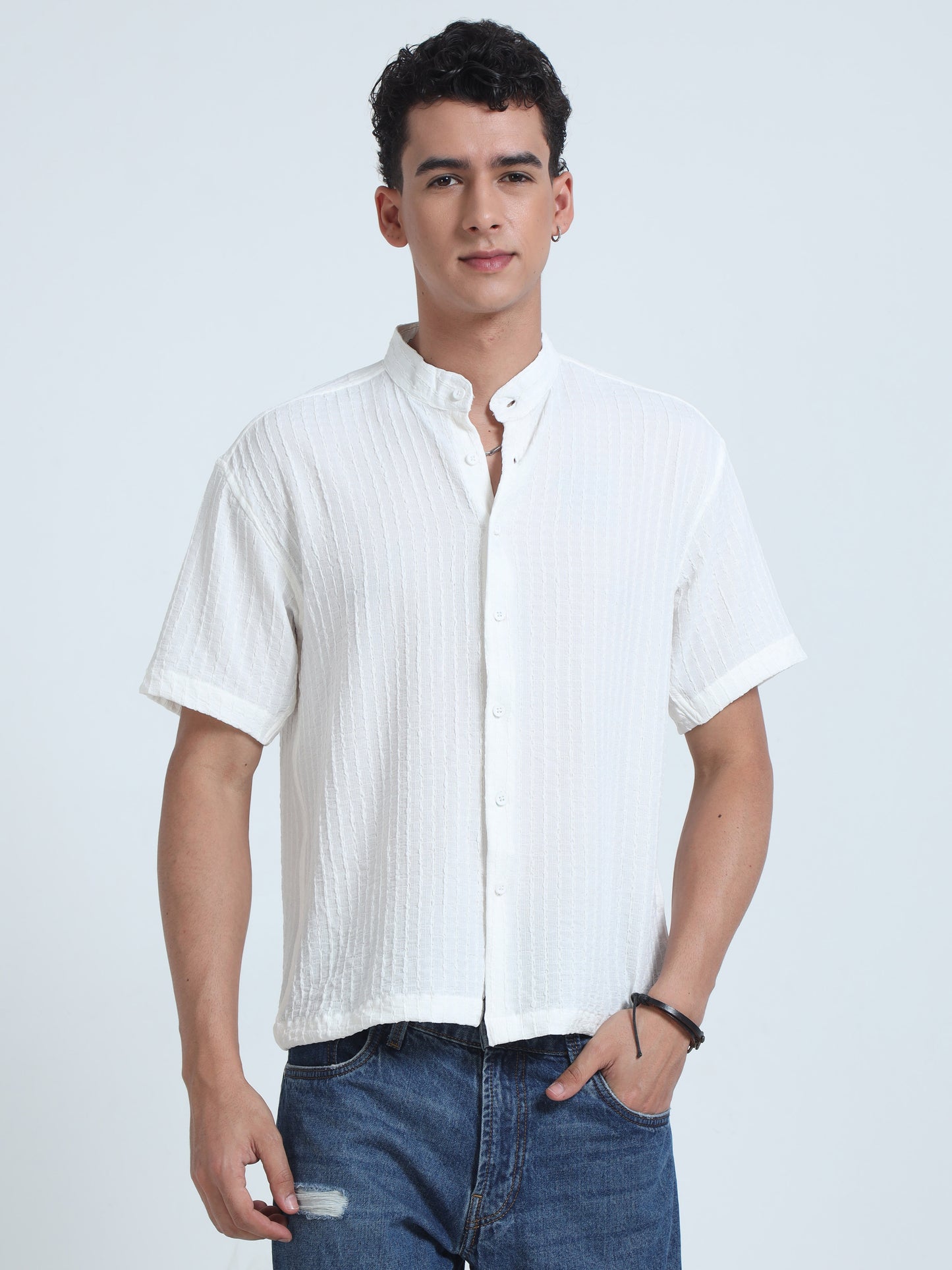 Floruit White Chinese Neck Shirt for Men