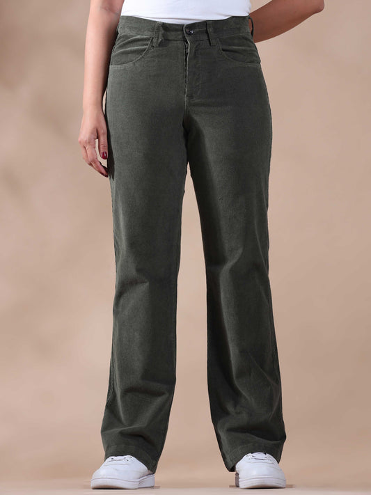 Olive Green Corduroy Pants for Women