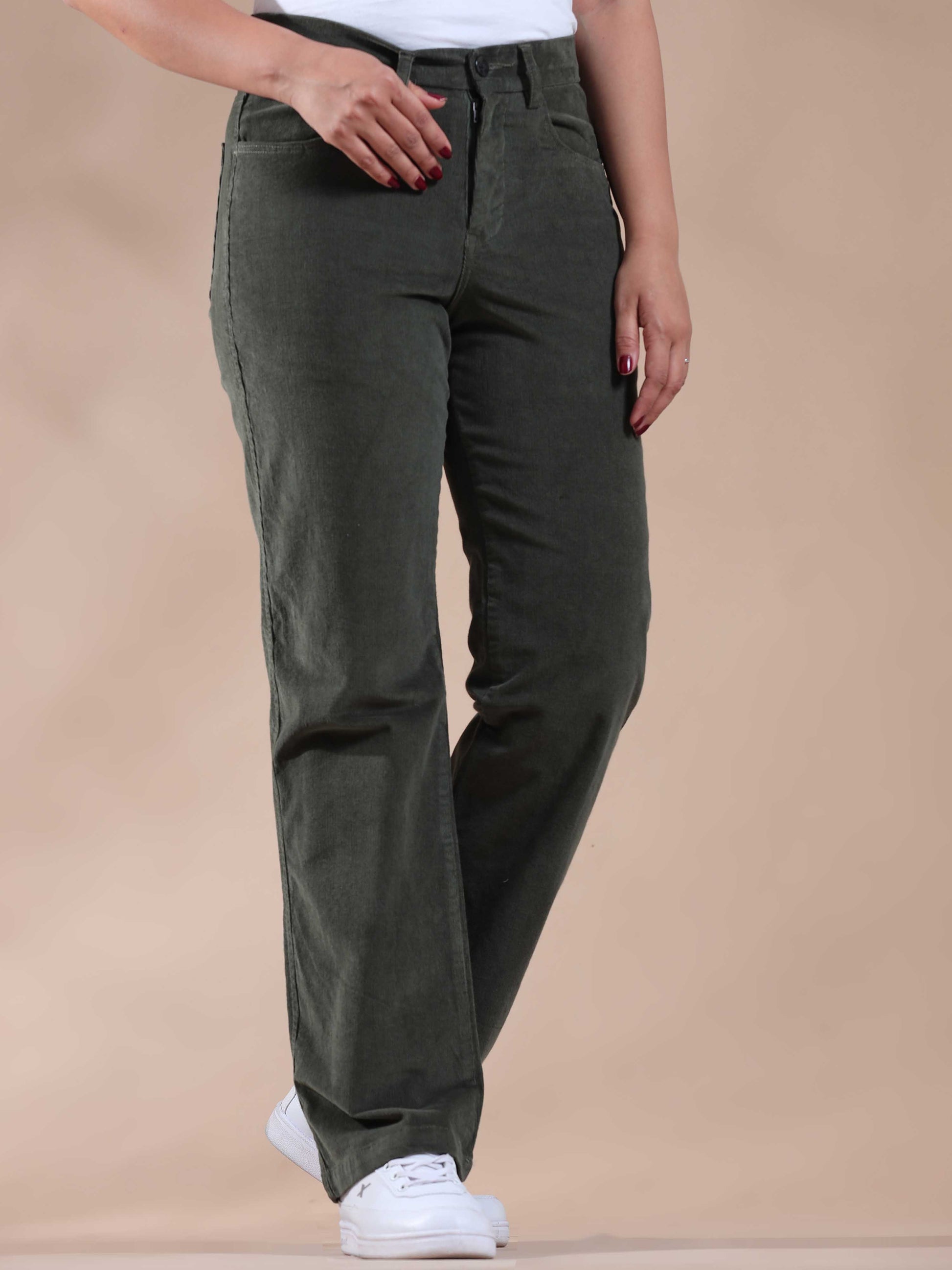 Olive Green Corduroy Pants for Women