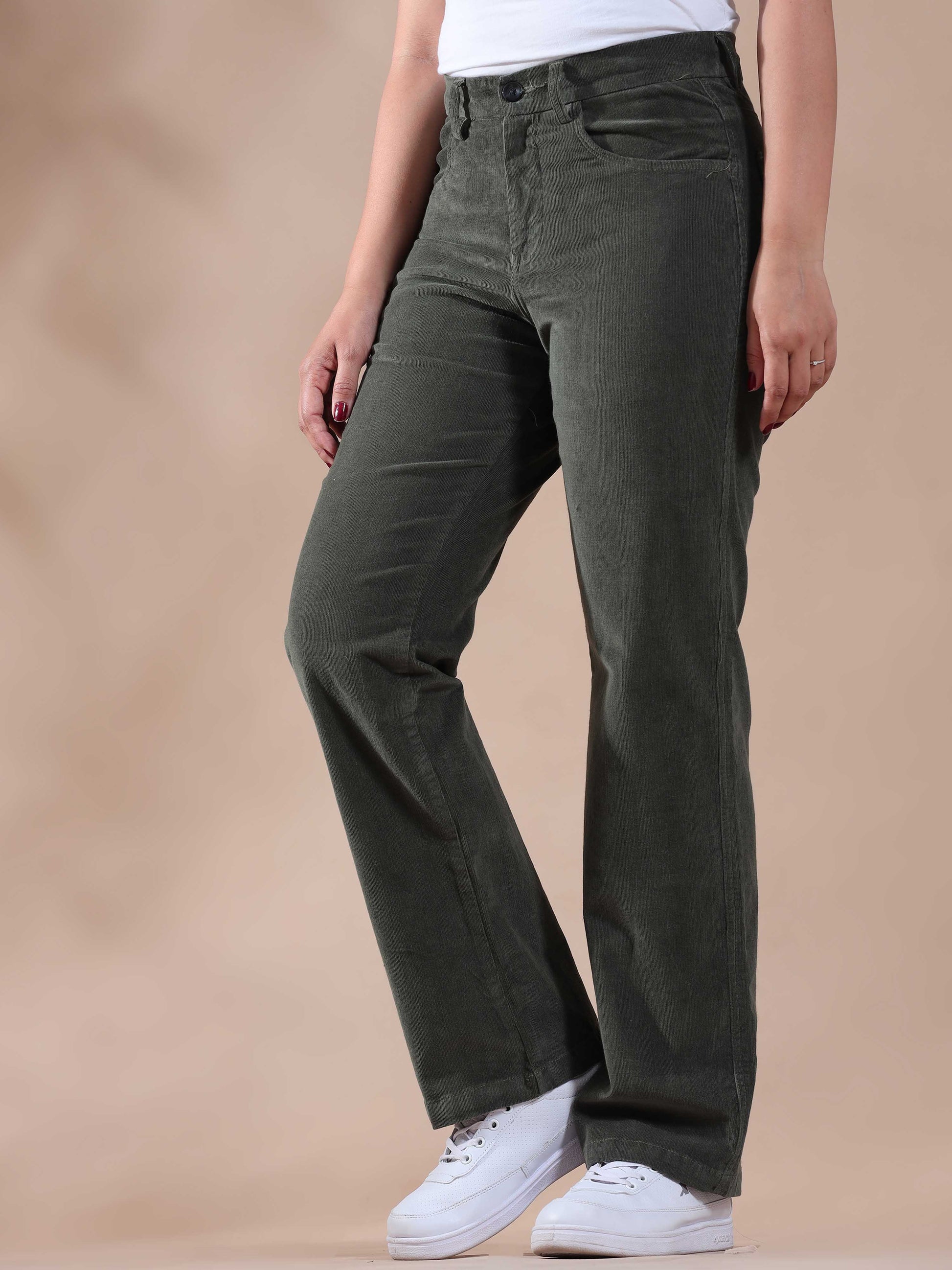 Olive Green Corduroy Pants for Women