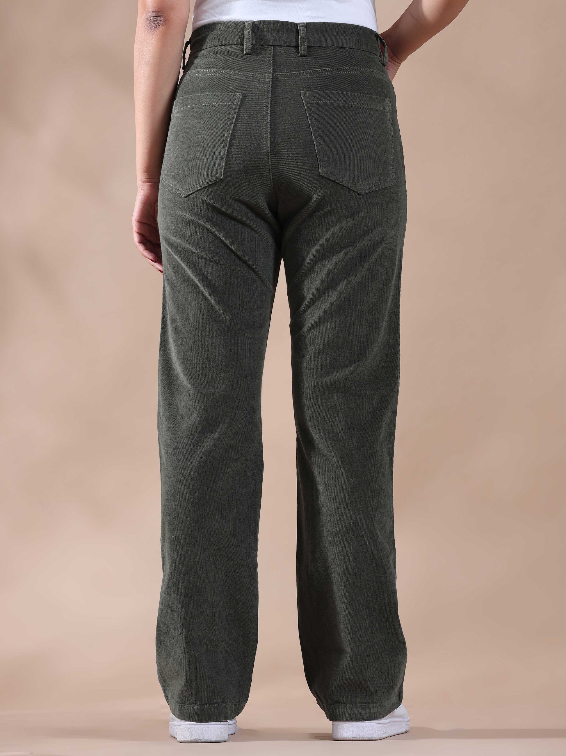 Olive Green Corduroy Pants for Women