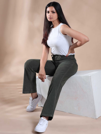  Olive Corduroy Trousers for Women