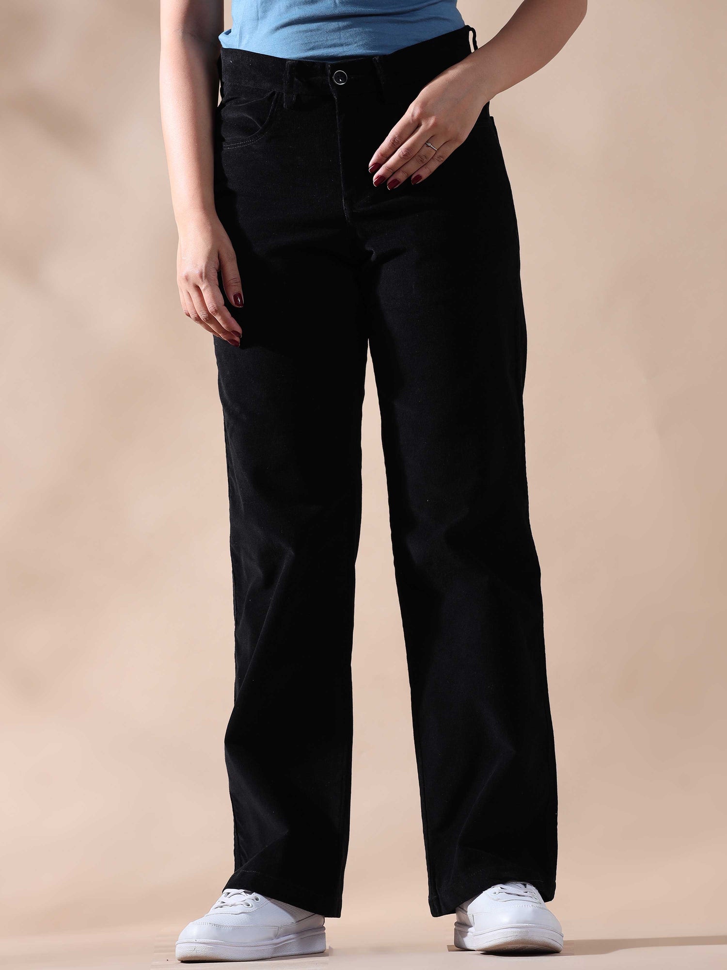 Black Corduroy Trousers For Women