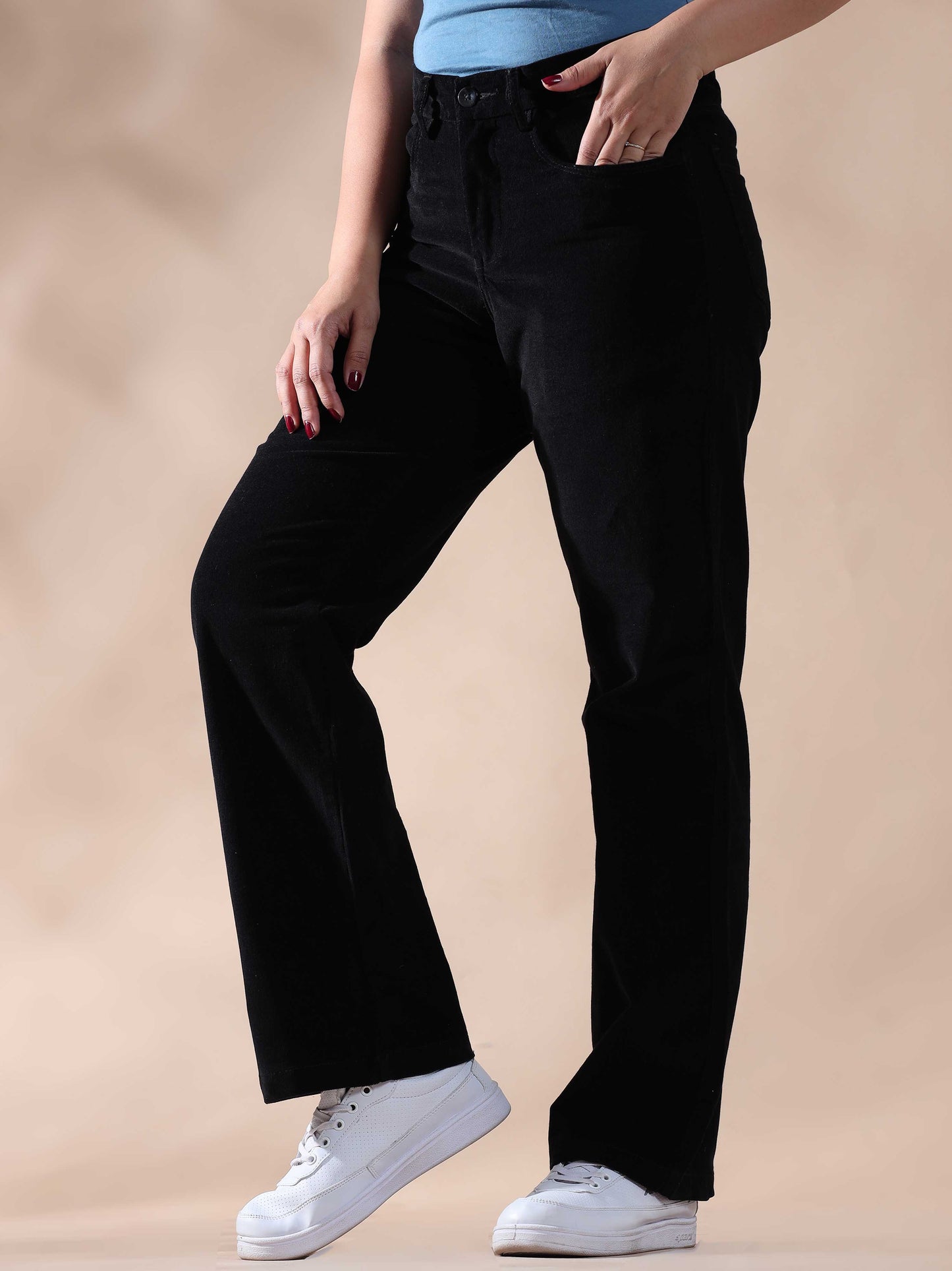 Black Corduroy Trousers For Women