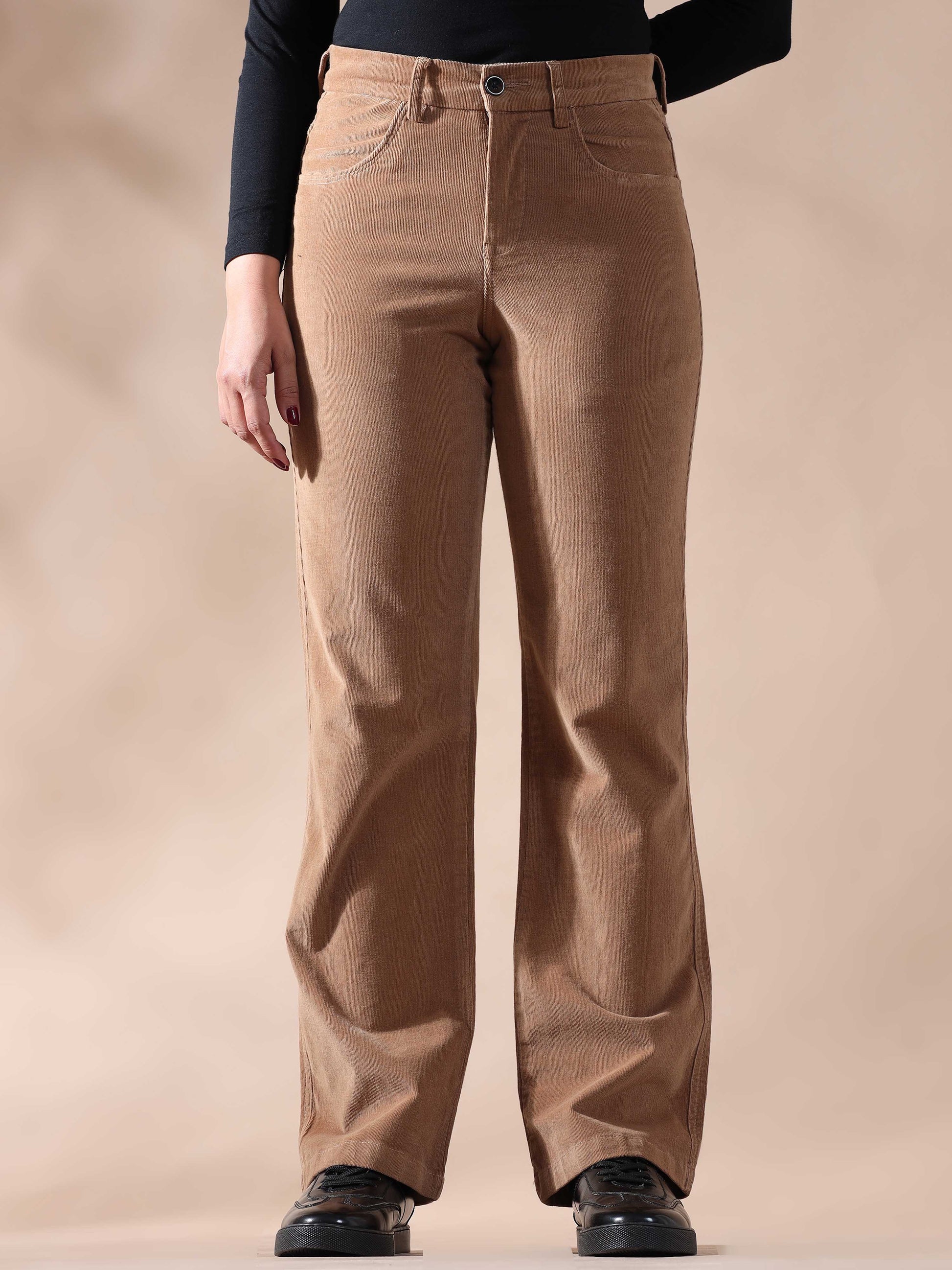 Light Khaki Corduroy Trousers for Women