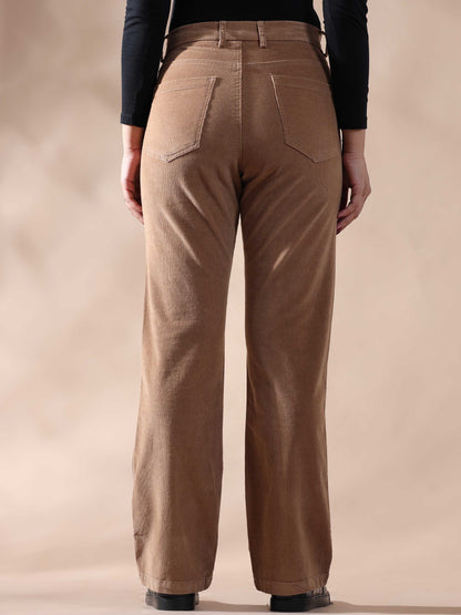 Light Khaki Corduroy Trousers for Women