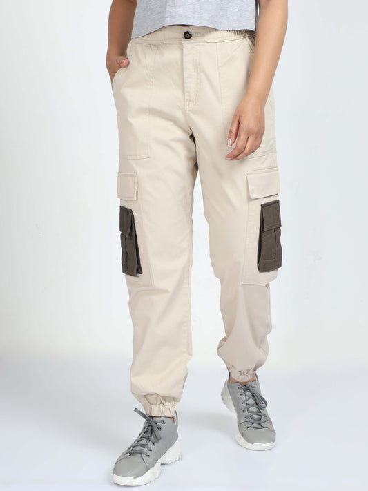 Cream Ankle Joggers for Women