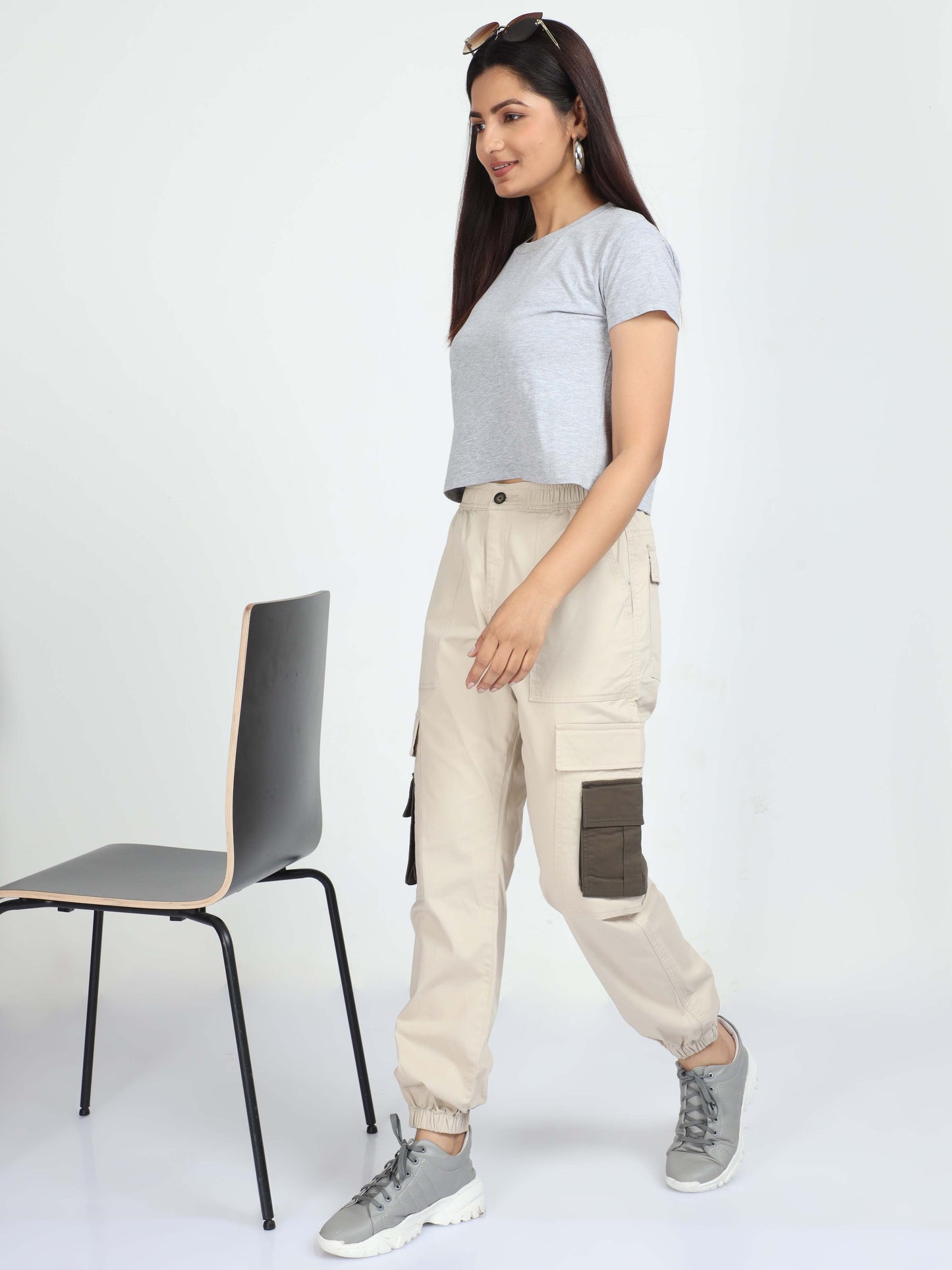 Cream Ankle Joggers for Women